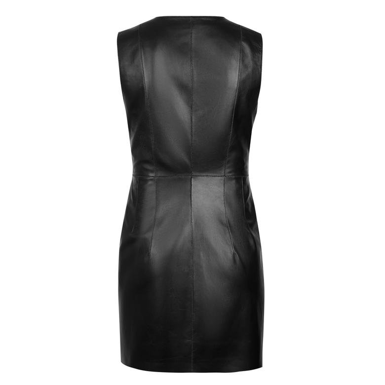 Arnola Siyah Kadın Kruvaze Deri Elbise 1010036725002