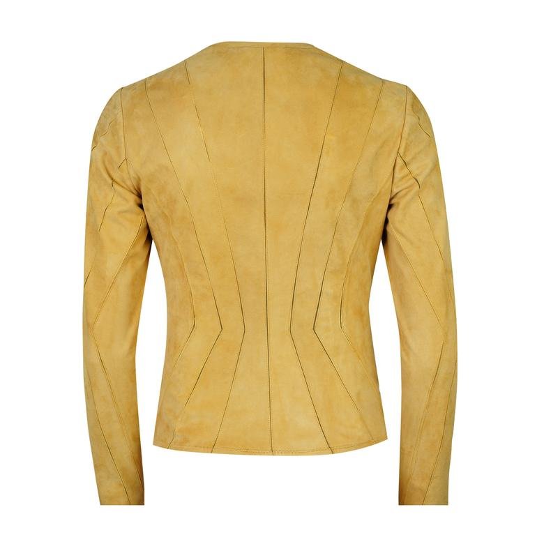 Bienna Sarı Kadın Panelli Süet Deri Ceket_1