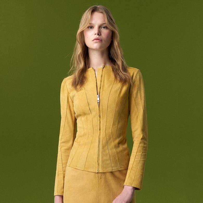 Bienna Sarı Kadın Panelli Süet Deri Ceket 1010036733001
