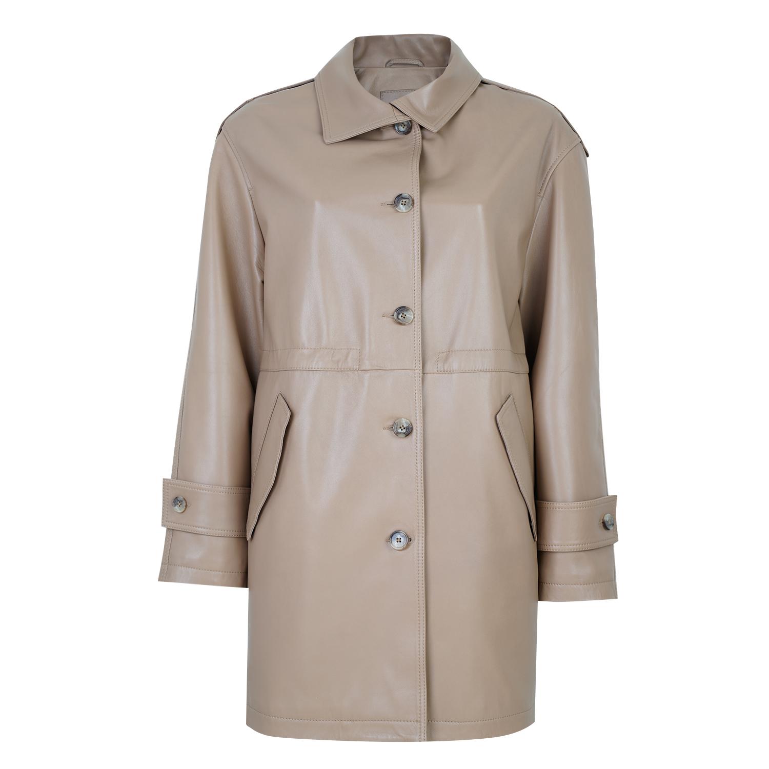 Carlynda Bej Kadın Deri Oversize Pardösü 1010037616003