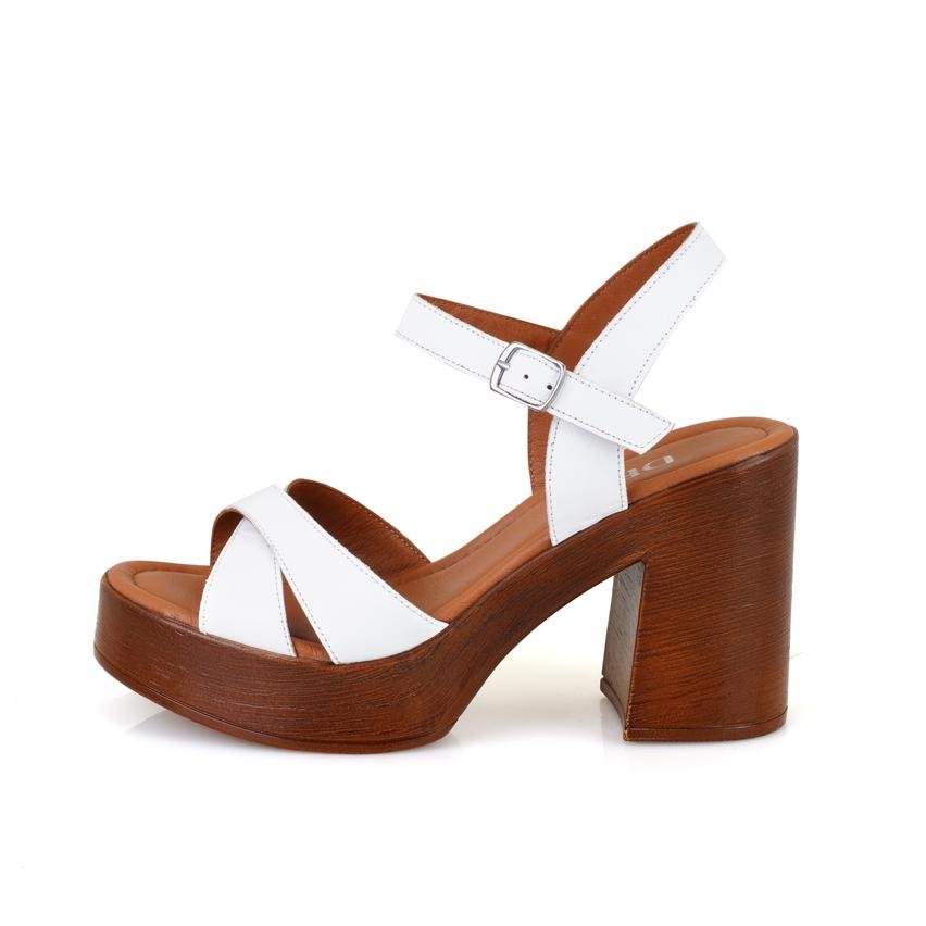 Celinda Beyaz Kadın Platform Topuklu Deri Sandalet 2010052684008