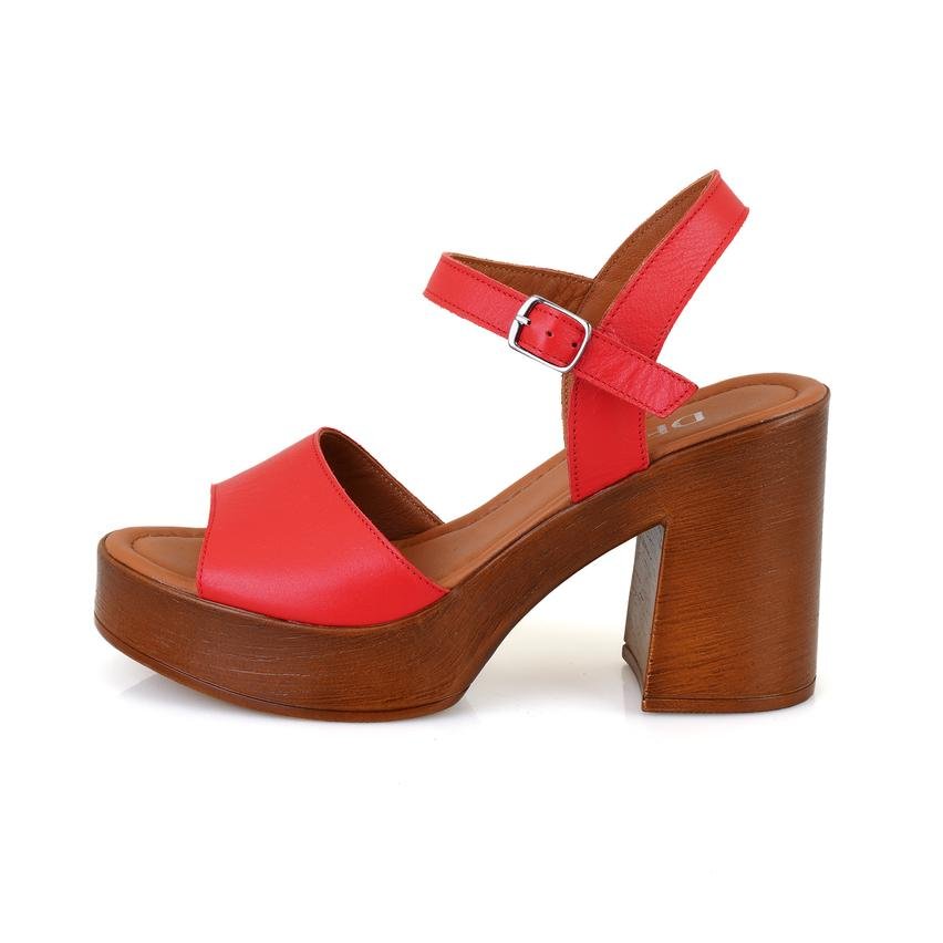 Bette Kırmızı Kadın Ayarlanabilir Tokalı Topuklu Deri Sandalet 2010052682015