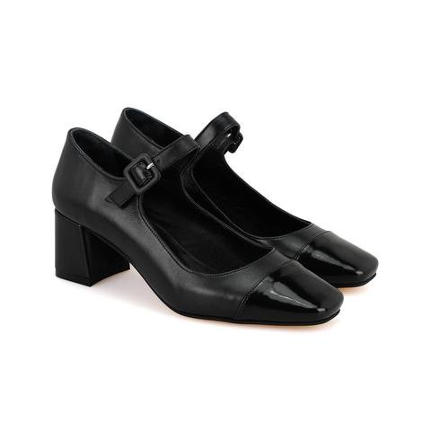 Amaris Siyah Kadın Topuklu Mary Jane Deri Klasik Ayakkabı