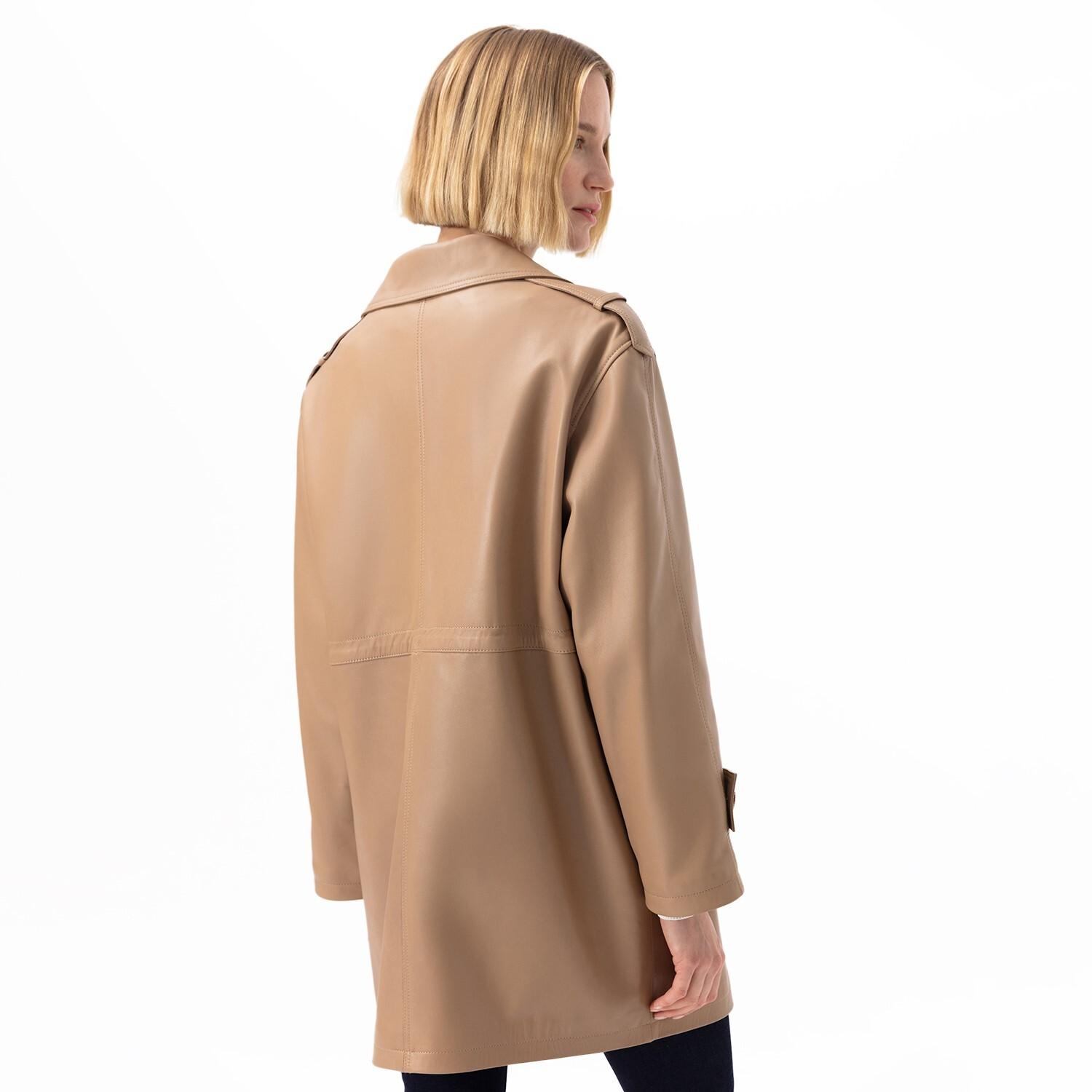 Carlynda Bej Kadın Deri Oversize Pardösü 1010037616003