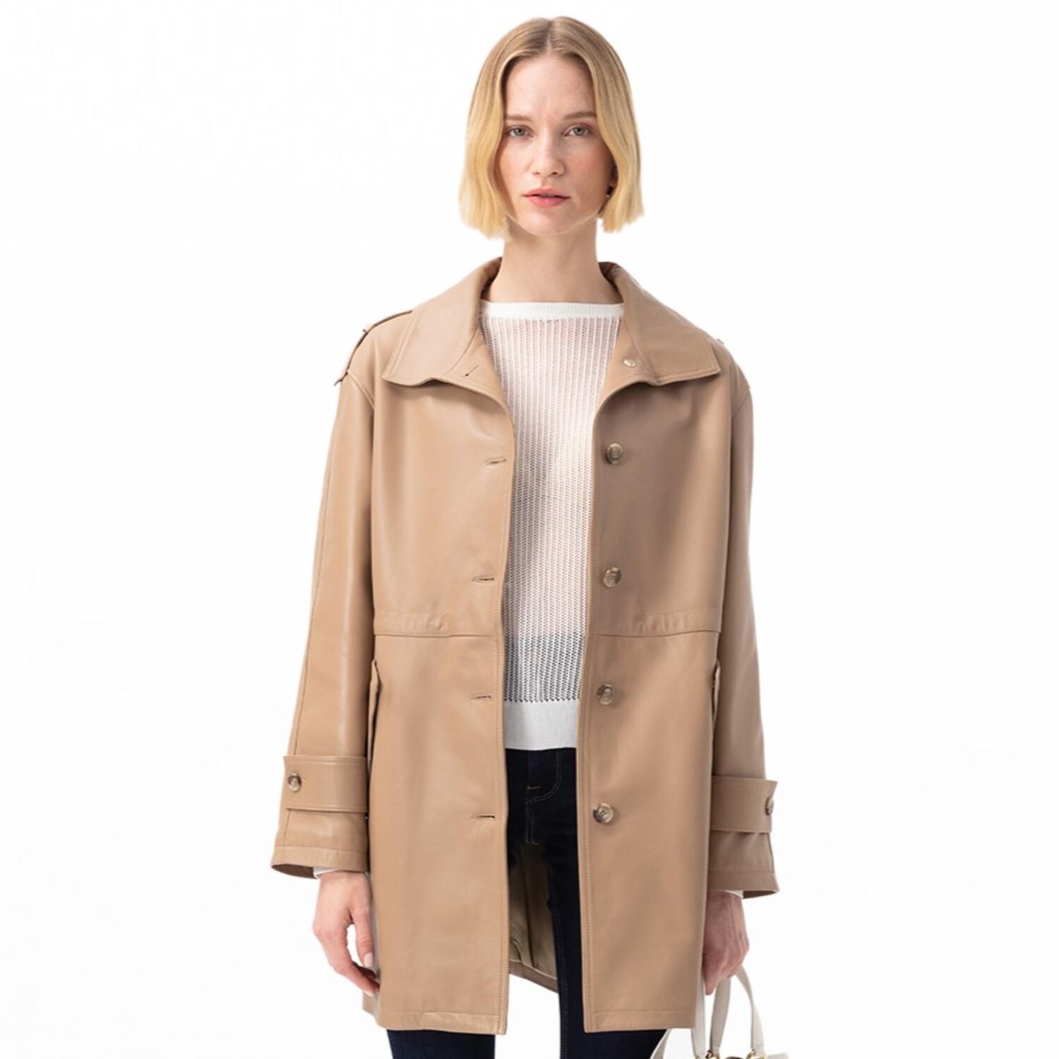 Carlynda Bej Kadın Deri Oversize Pardösü 1010037616003