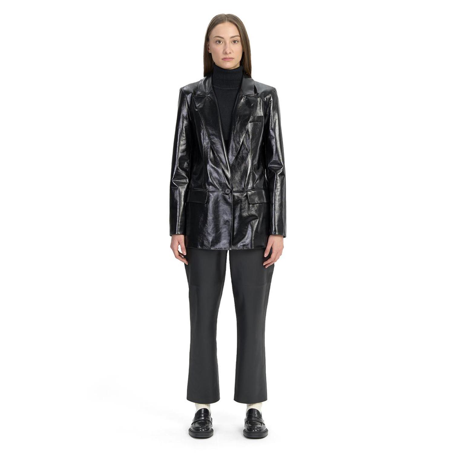 Siyah Kadın Blazer Deri Ceket 1010037403003
