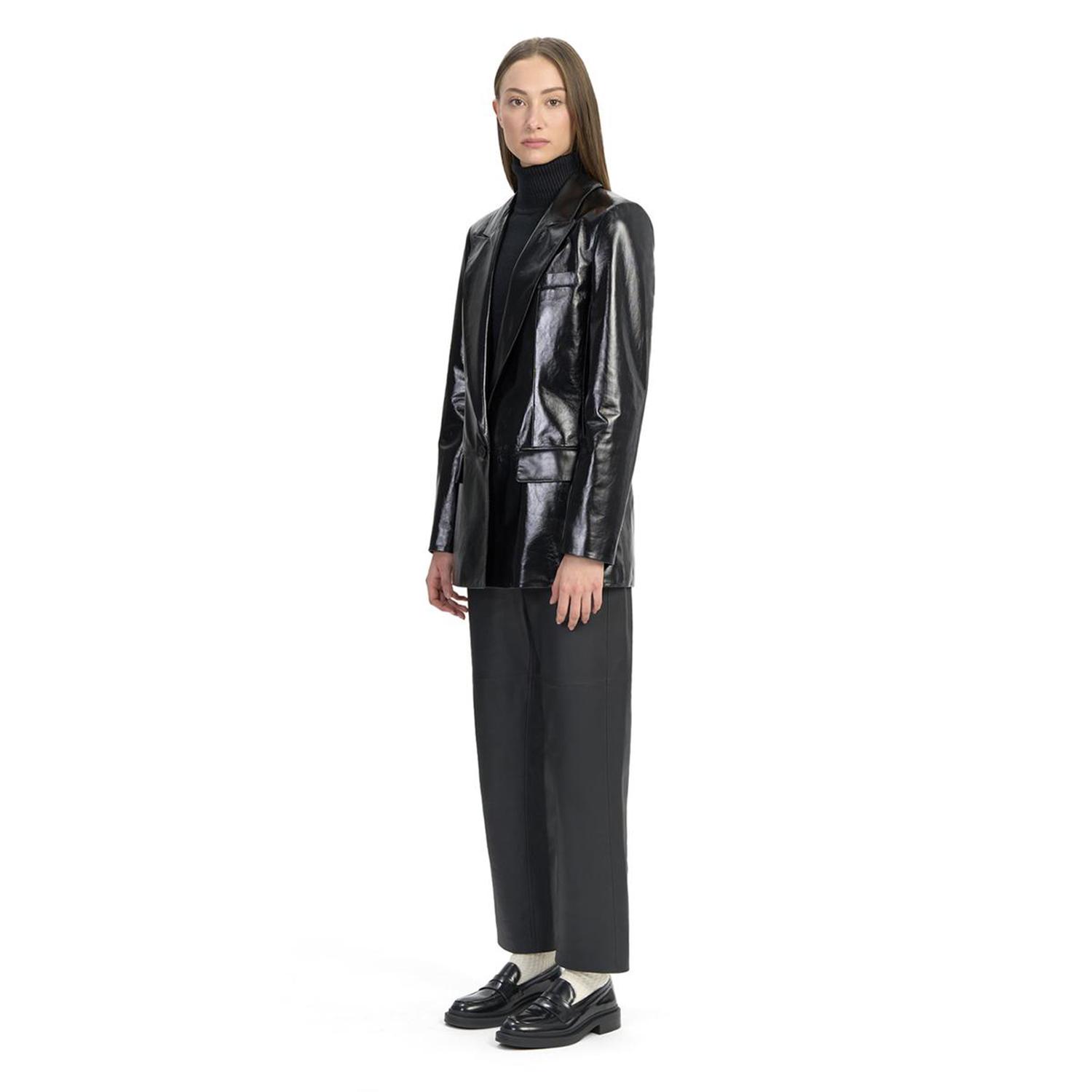 Siyah Kadın Blazer Deri Ceket 1010037403003