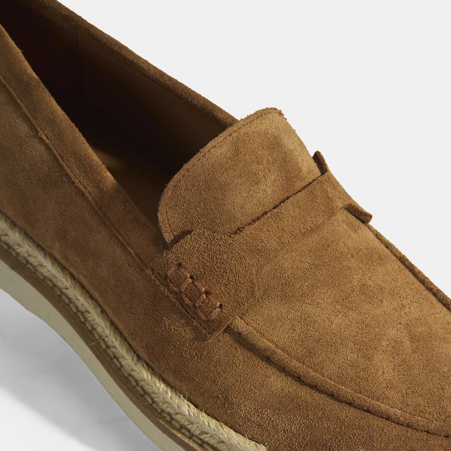 Taba Erkek Örgü Detaylı Süet Loafer 2010054261009