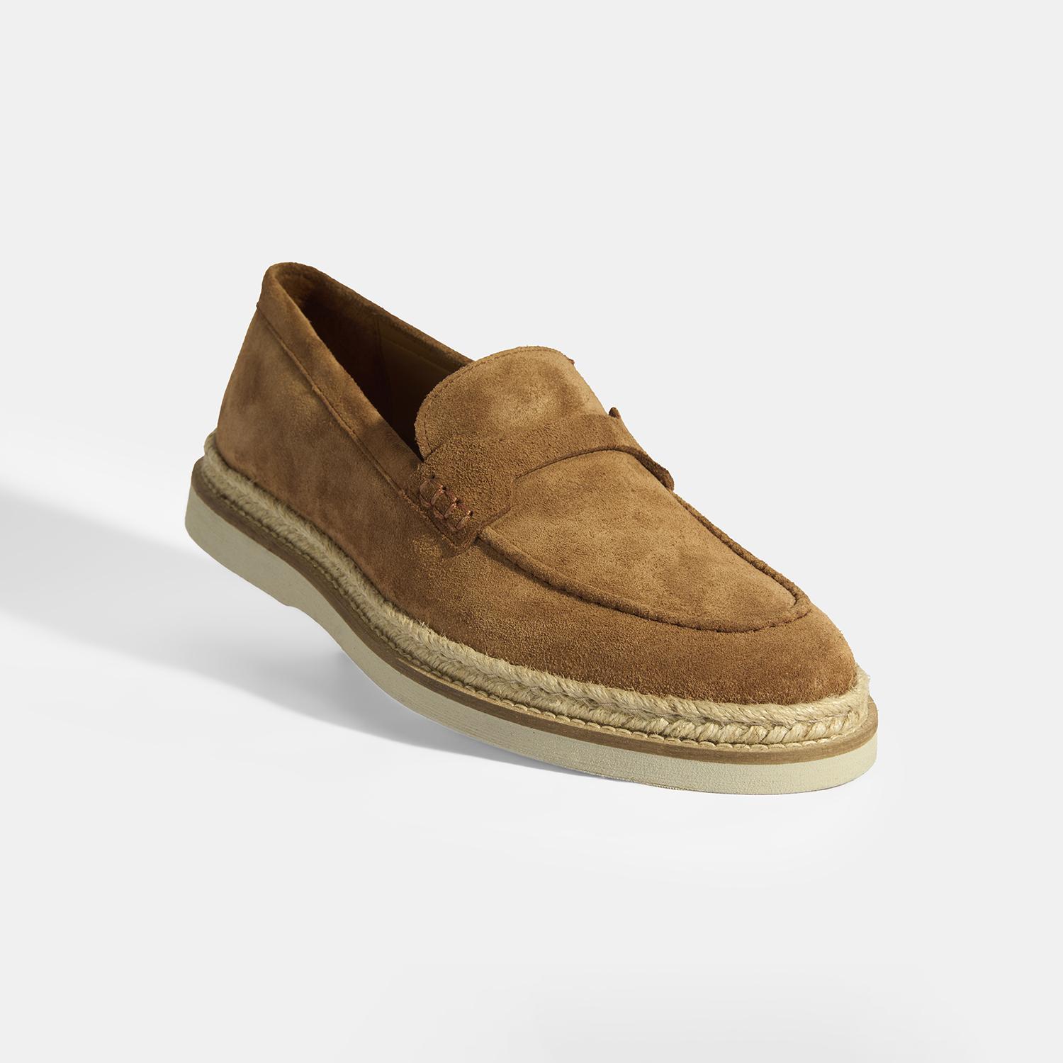 Taba Erkek Örgü Detaylı Süet Loafer 2010054261009