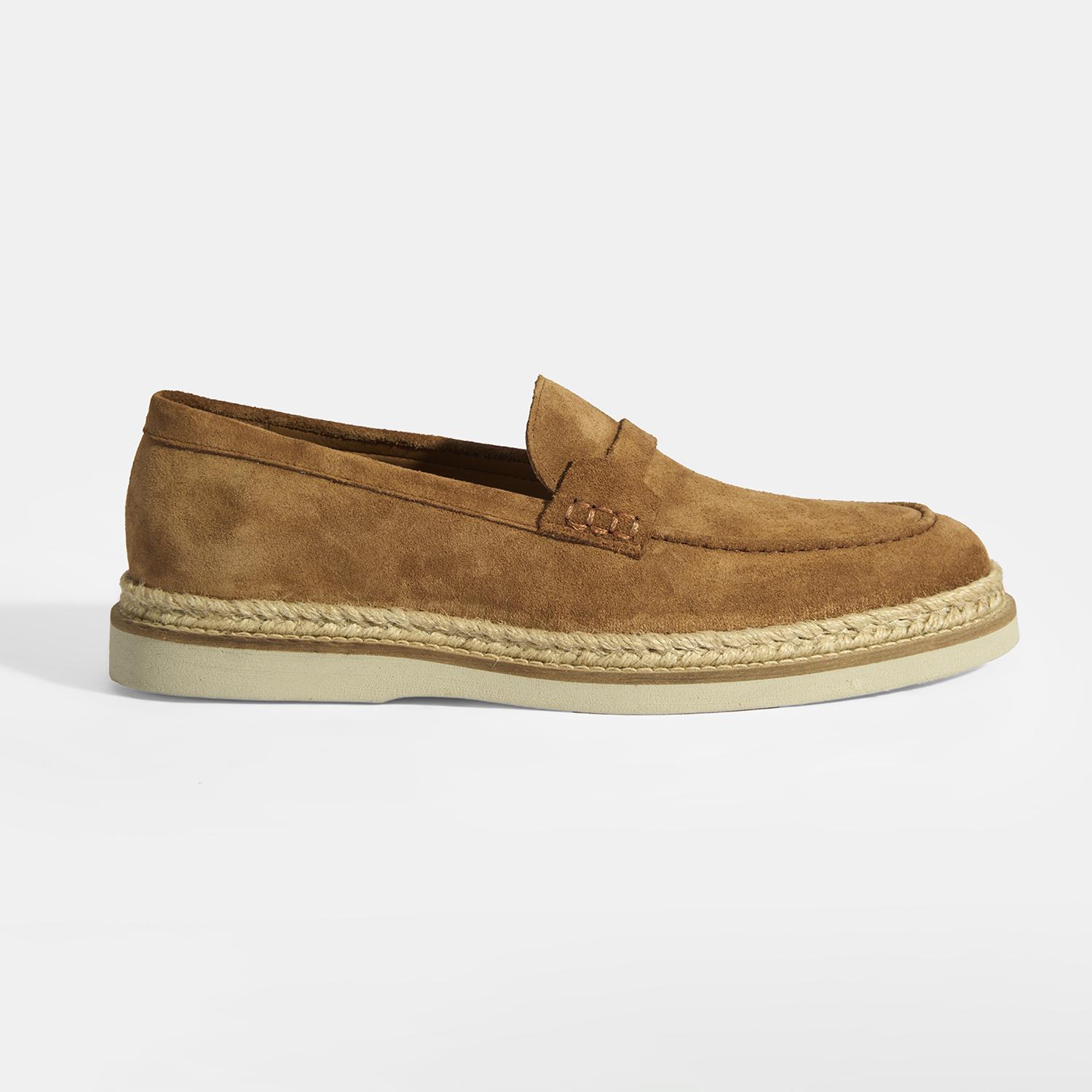 Taba Erkek Örgü Detaylı Süet Loafer 2010054261009
