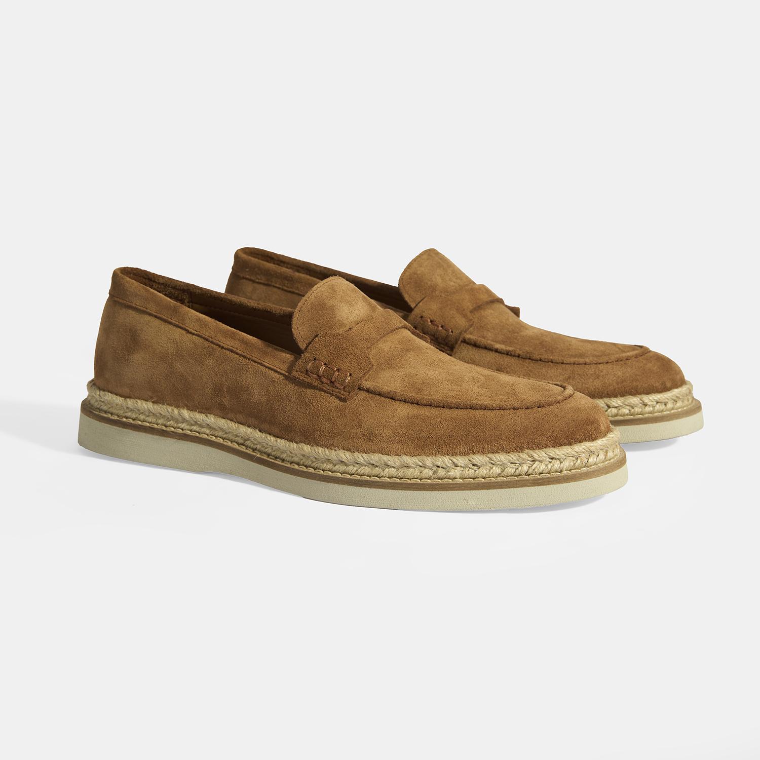 Taba Erkek Örgü Detaylı Süet Loafer 2010054261009