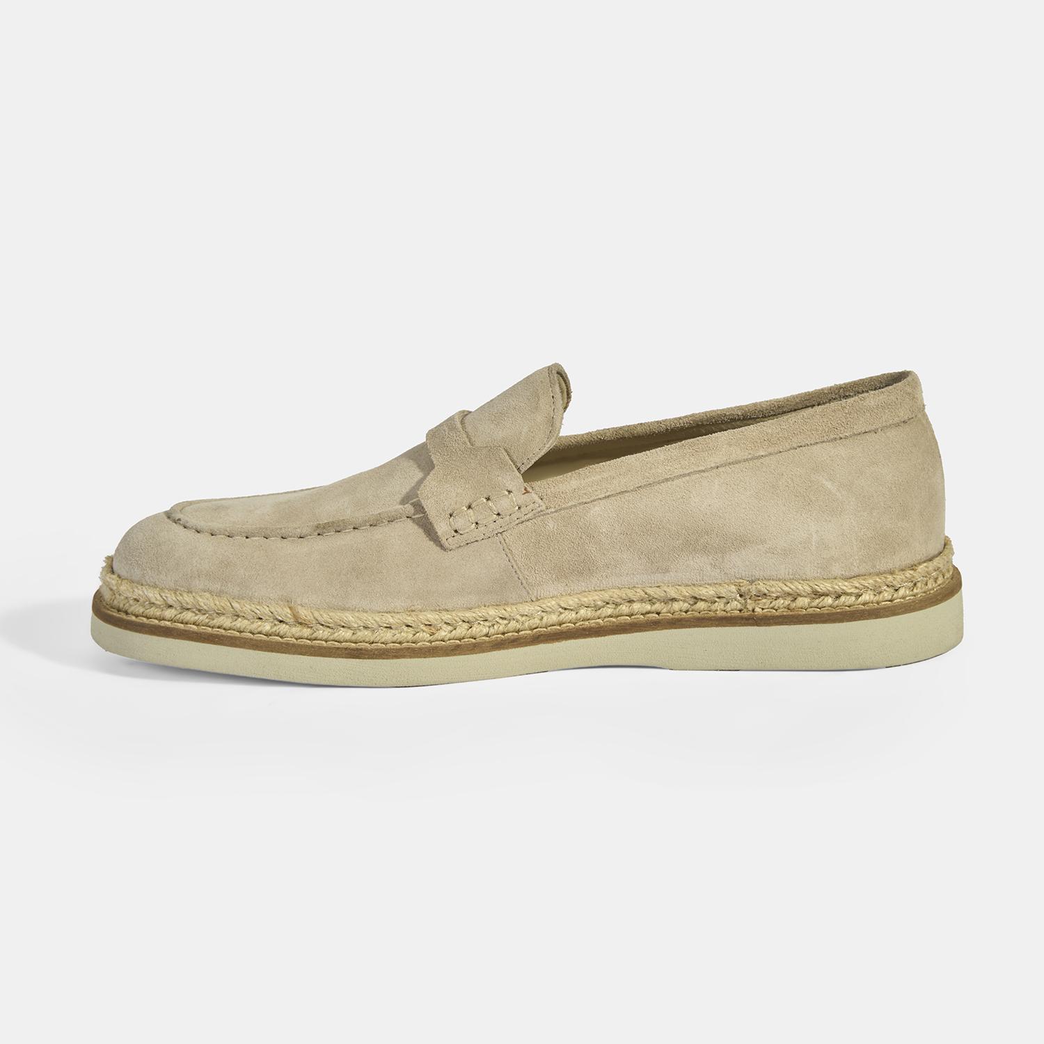 Bej Erkek Örgü Detaylı Süet Loafer 2010054261003