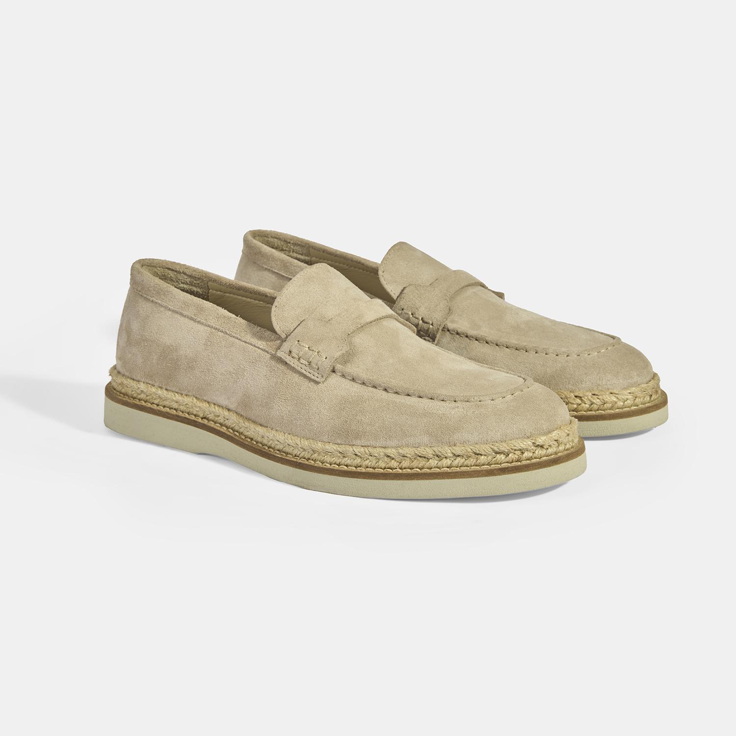 Bej Erkek Örgü Detaylı Süet Loafer 2010054261003