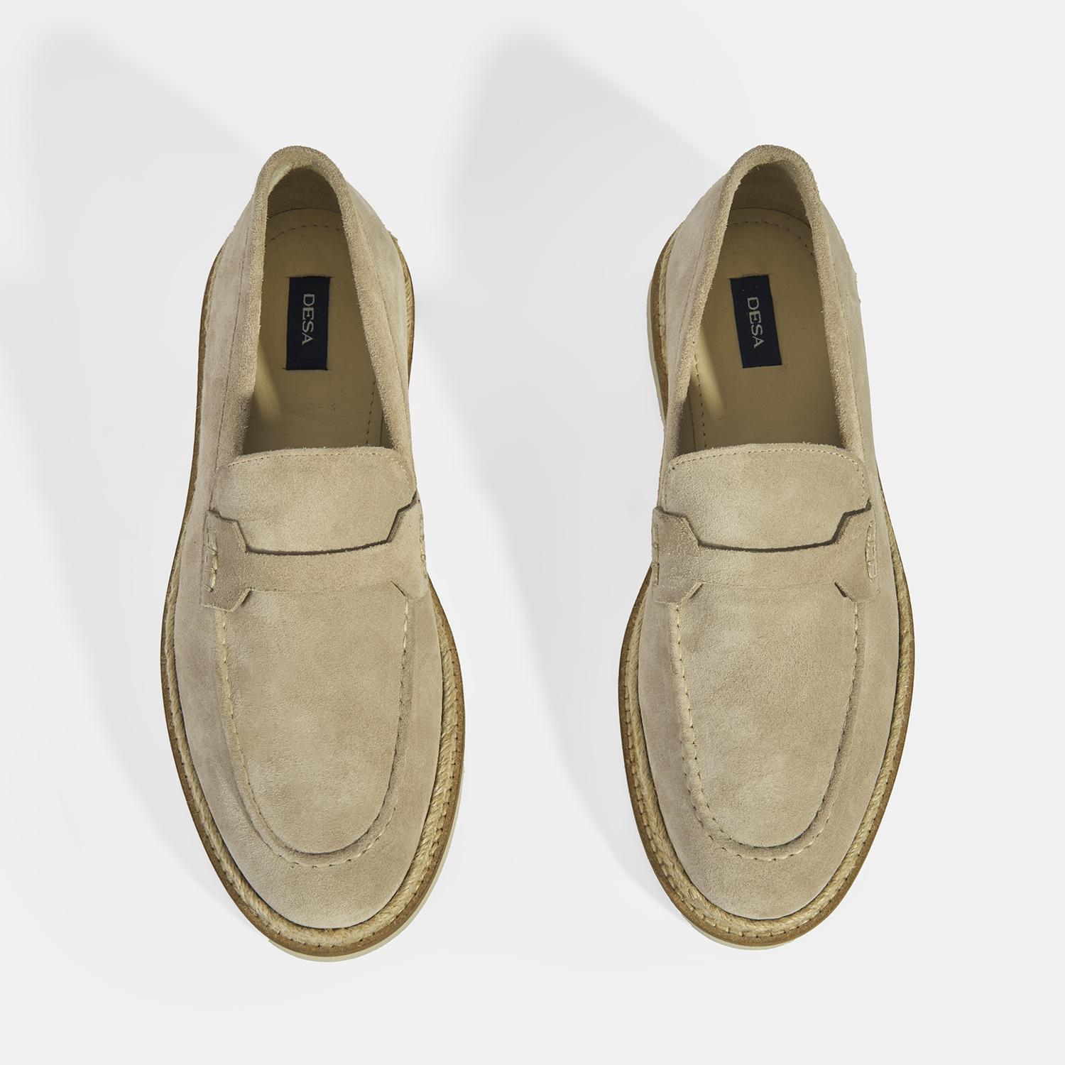 Bej Erkek Örgü Detaylı Süet Loafer 2010054261003