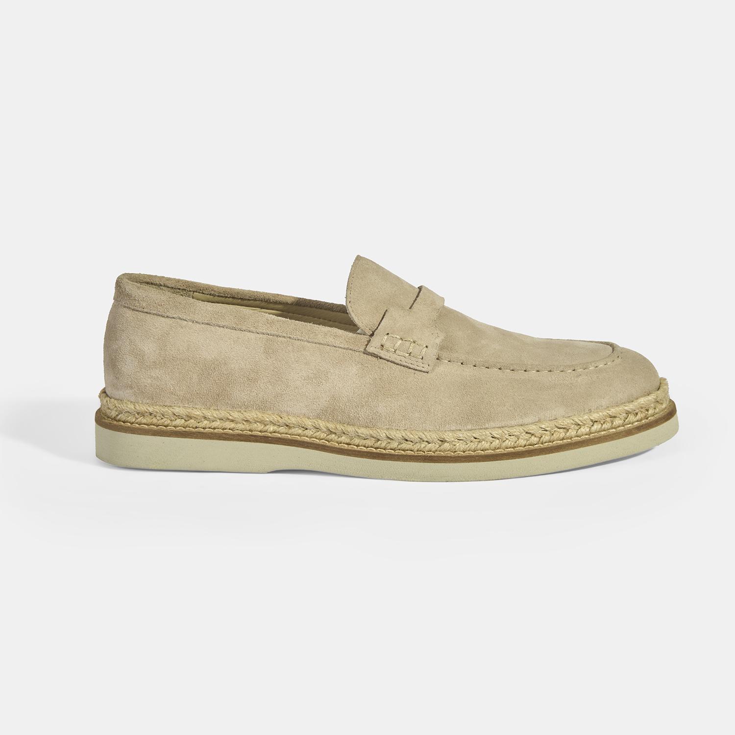 Bej Erkek Örgü Detaylı Süet Loafer 2010054261003