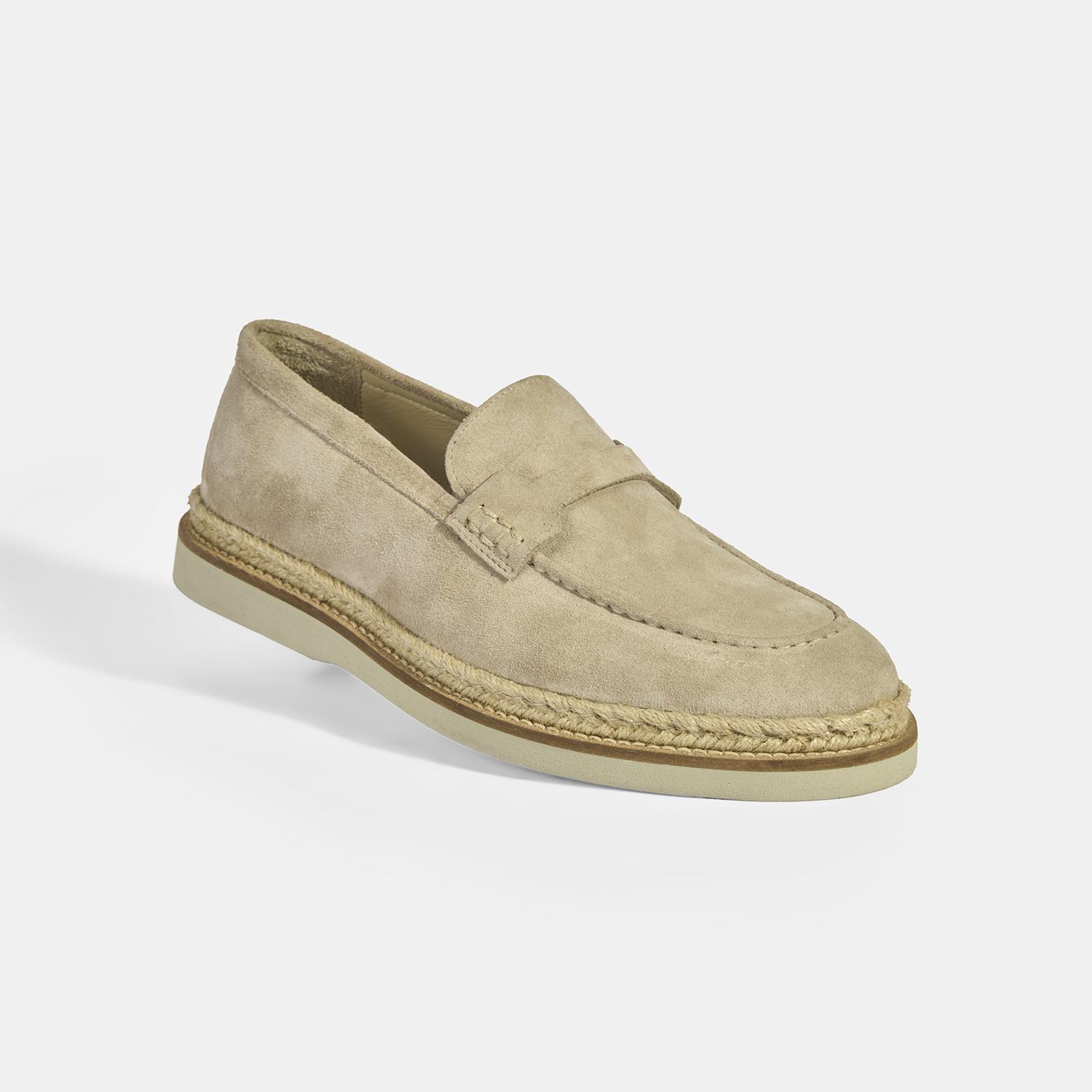 Bej Erkek Örgü Detaylı Süet Loafer 2010054261003