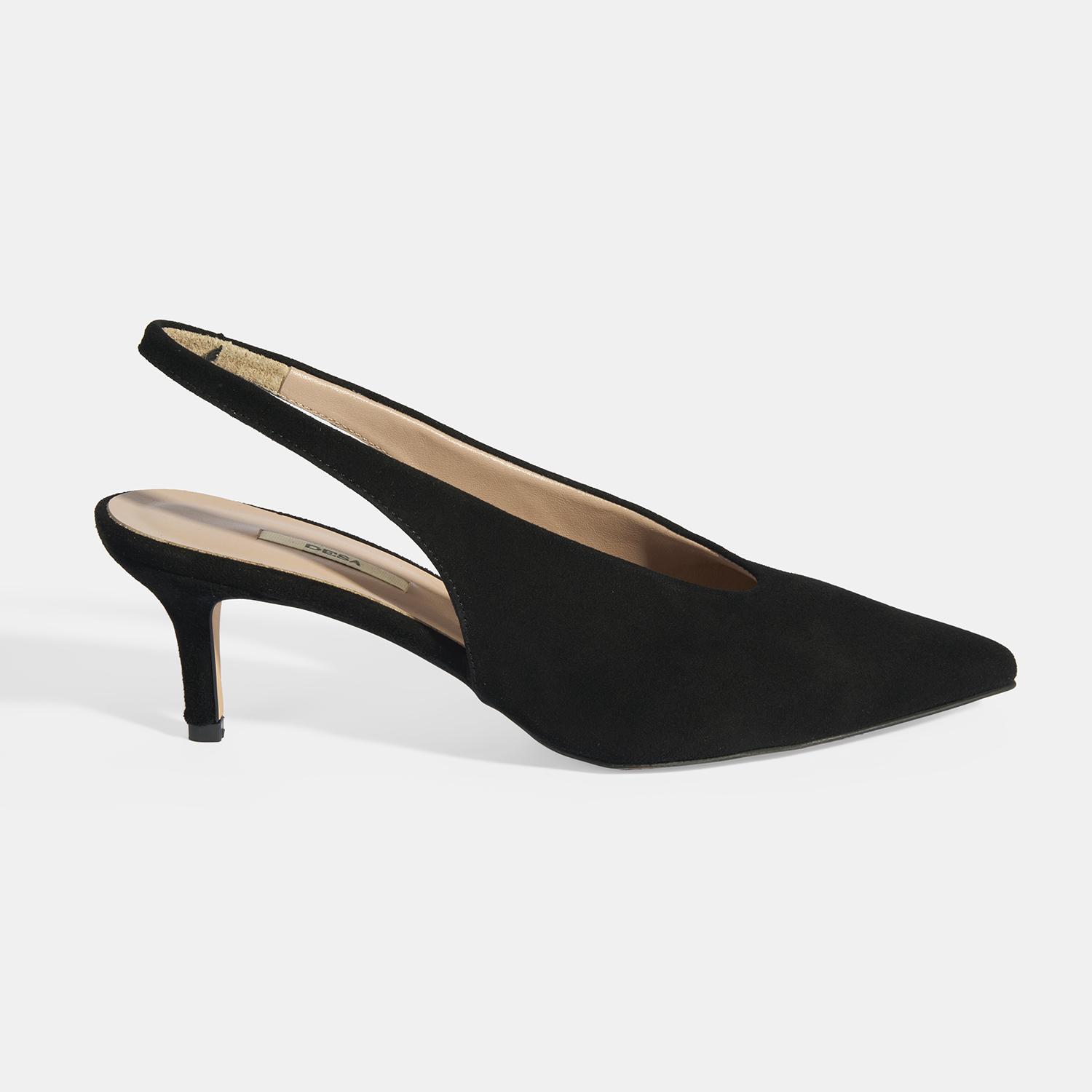 Siyah Kadın Süet Slingback Topuklu Ayakkabı 2010054313002