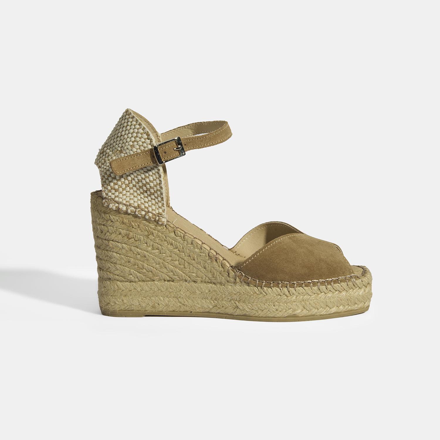 Bej Kadın Toka Detaylı Dolgu Topuklu Süet Espadril 2010054123002