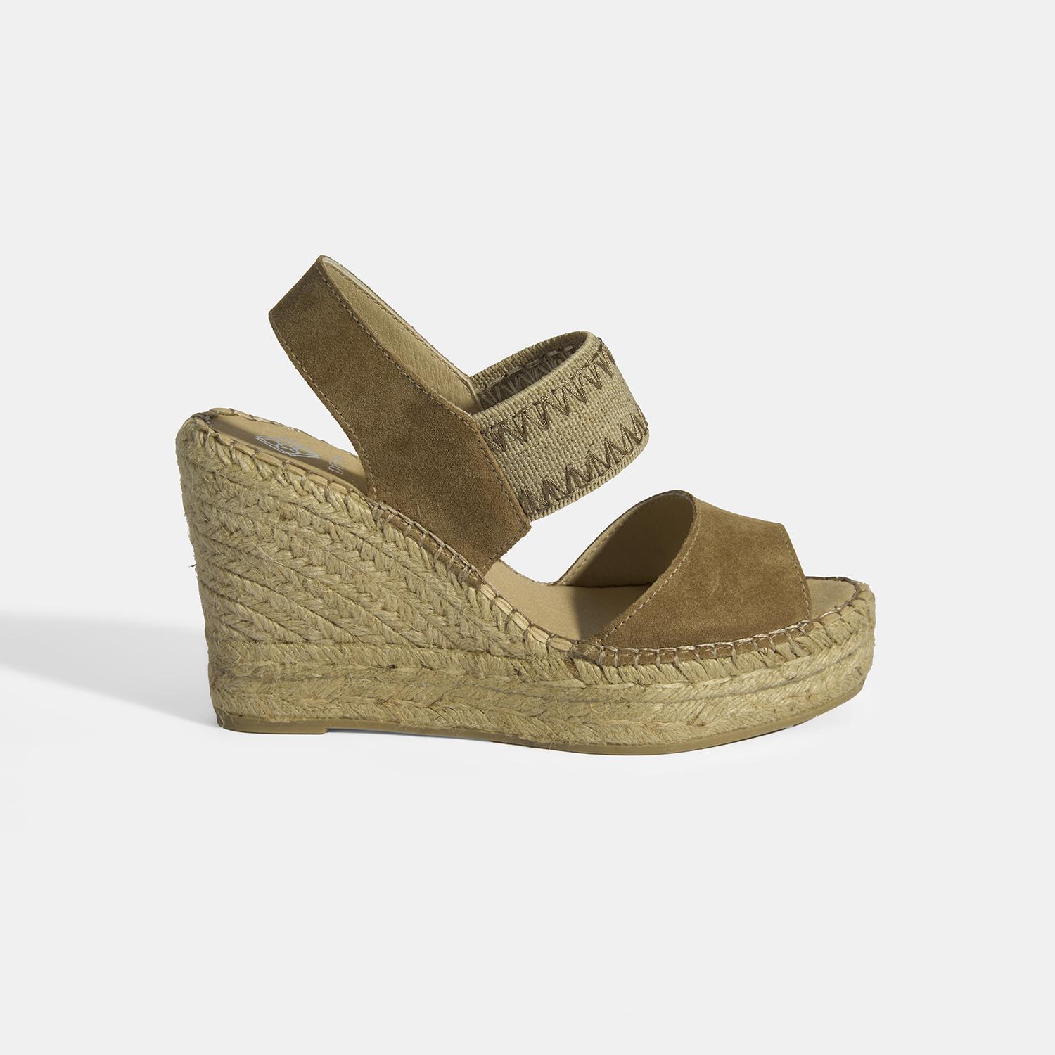 Bej Kadın Lastik Bantlı Slingback Dolgu Topuklu Süet Espadril 2010054122002