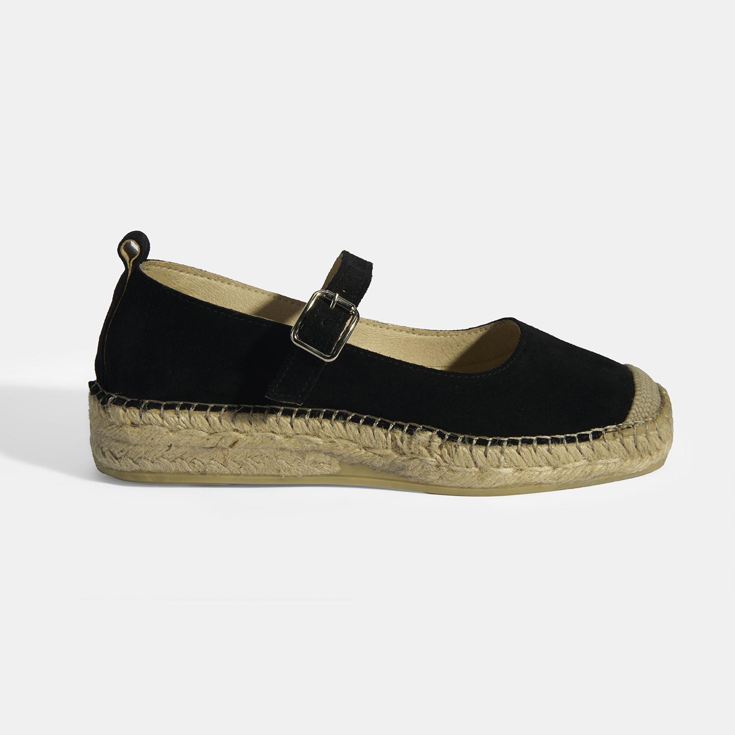 Siyah Kadın Toka Detaylı Süet Mary Jane Espadril 2010054116002