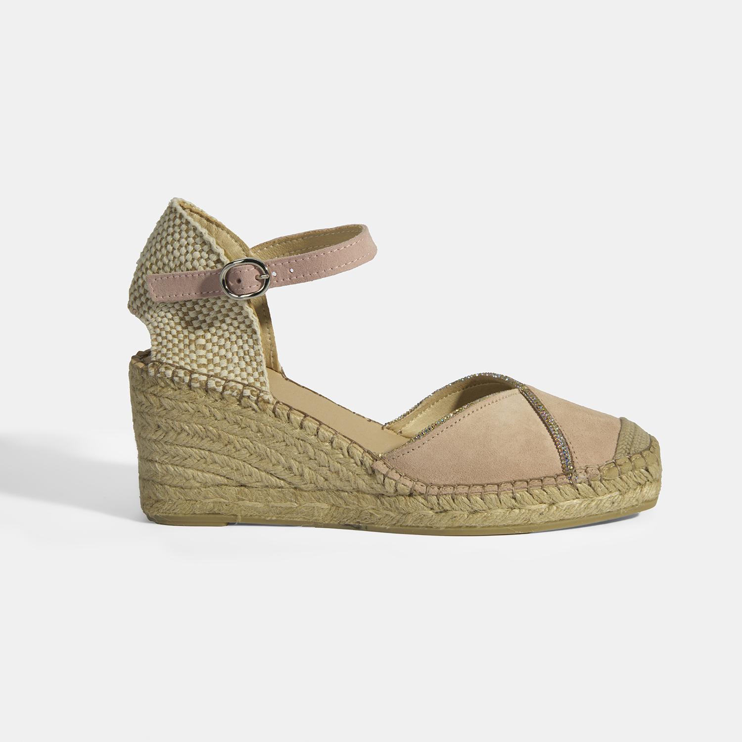 Pudra Kadın Toka Aksesuarlı Taş Detaylı Dolgu Topuklu Süet Espadril 2010054118007