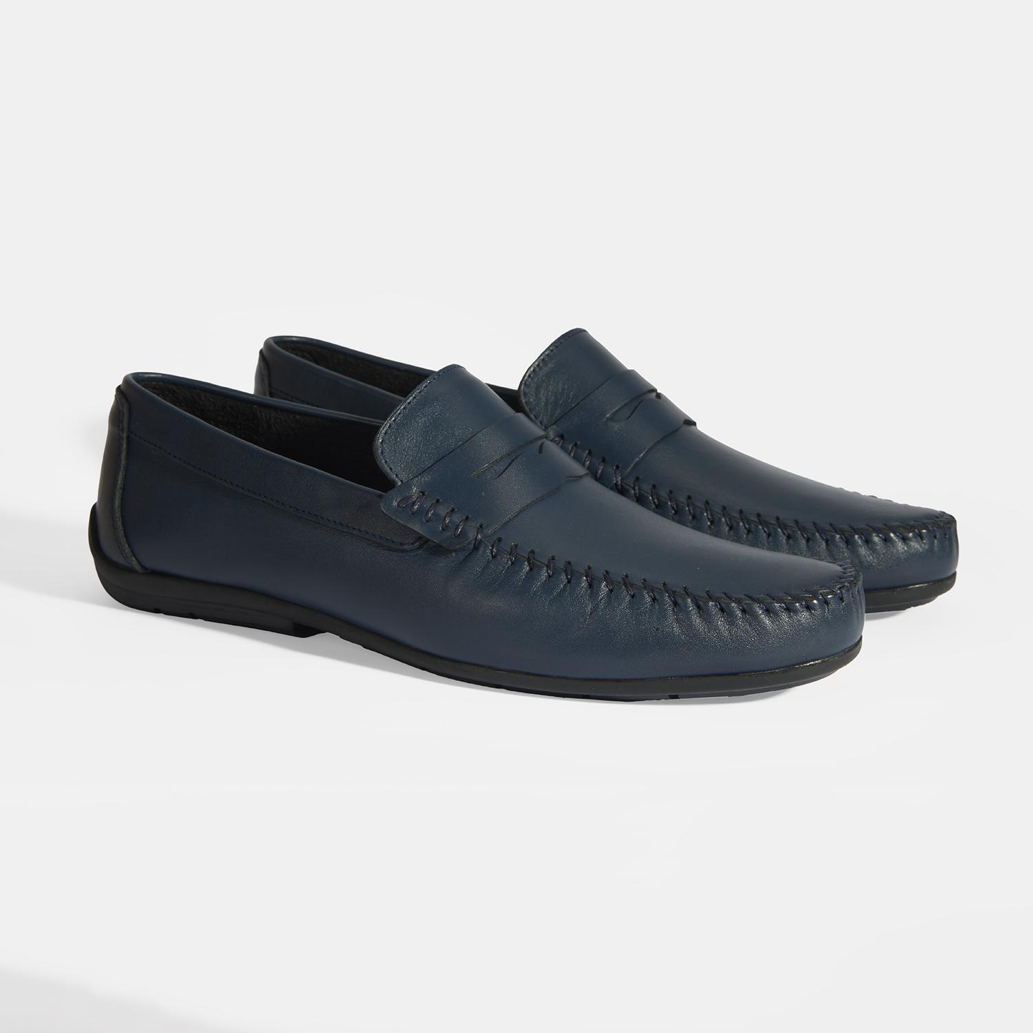 Jovian Lacivert Erkek Deri Slip-On Loafer 2010054114013