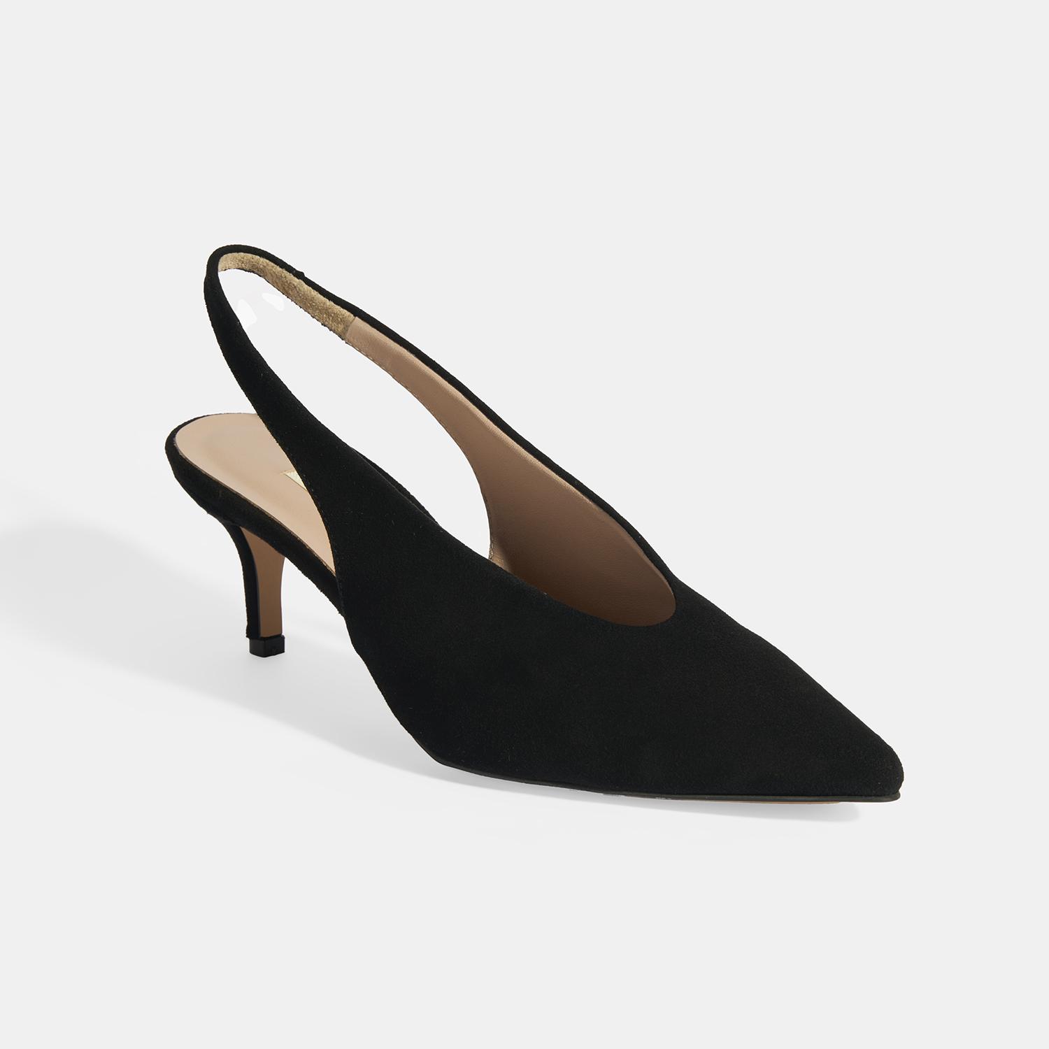 Siyah Kadın Süet Slingback Topuklu Ayakkabı 2010054313002