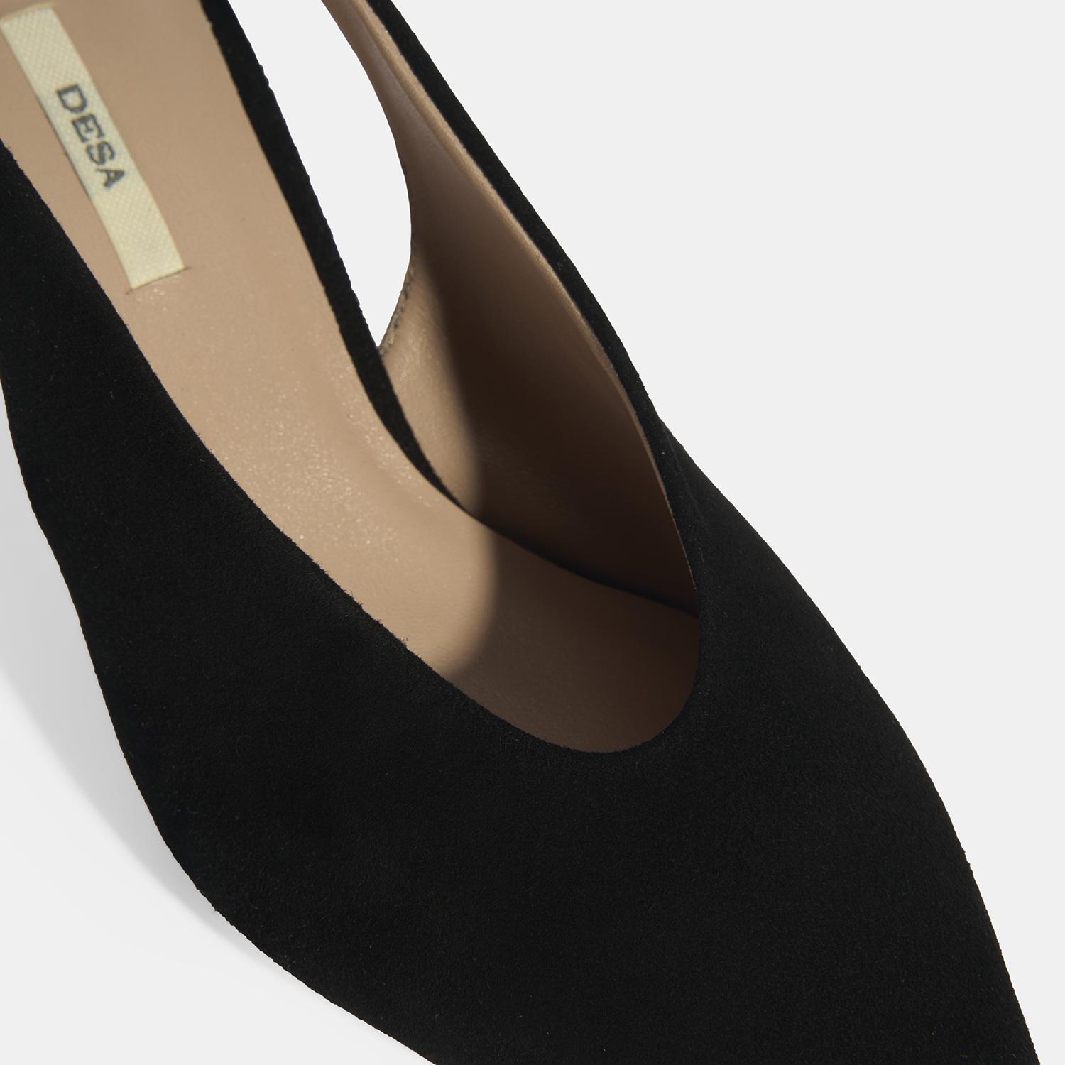 Siyah Kadın Süet Slingback Topuklu Ayakkabı 2010054313002