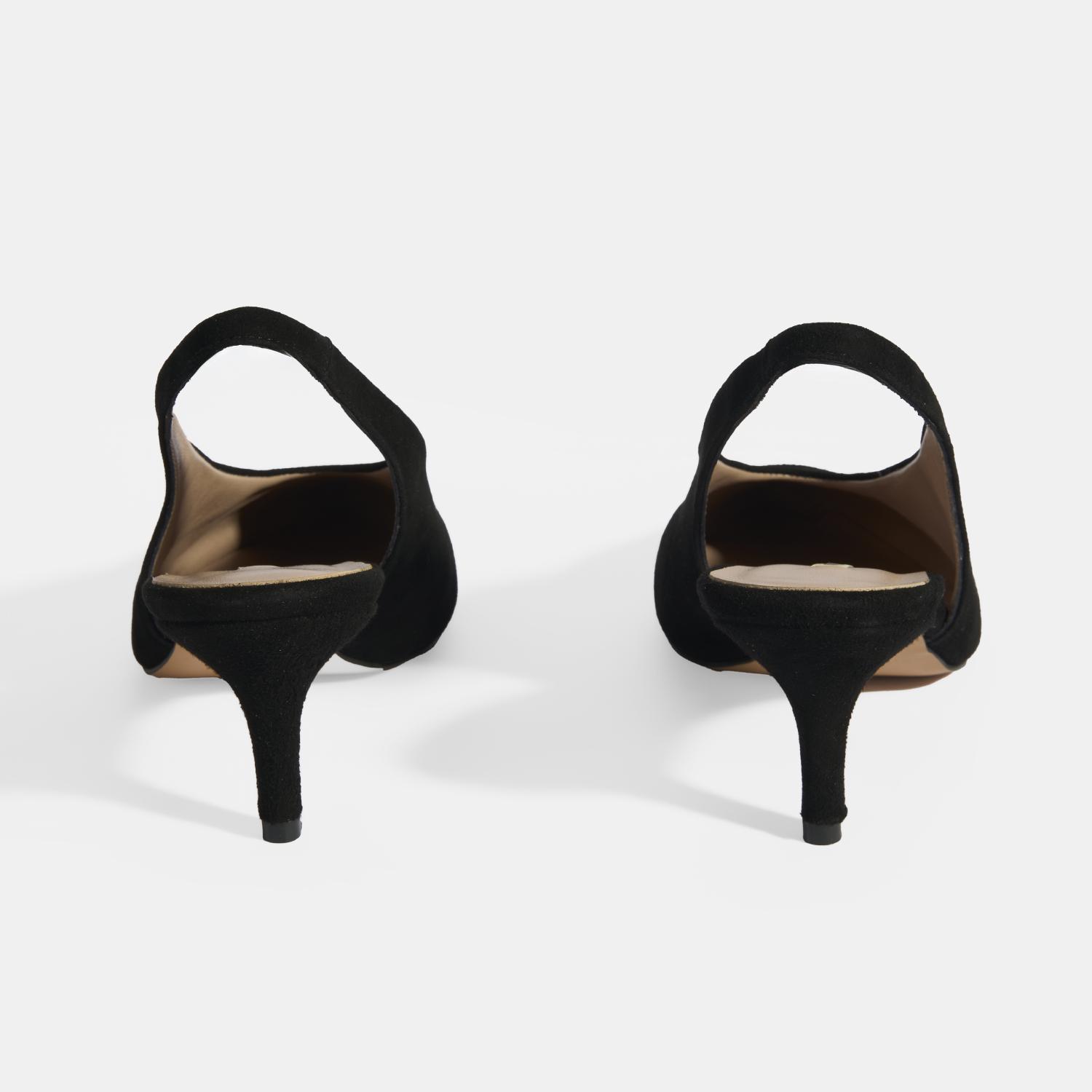 Siyah Kadın Süet Slingback Topuklu Ayakkabı 2010054313002