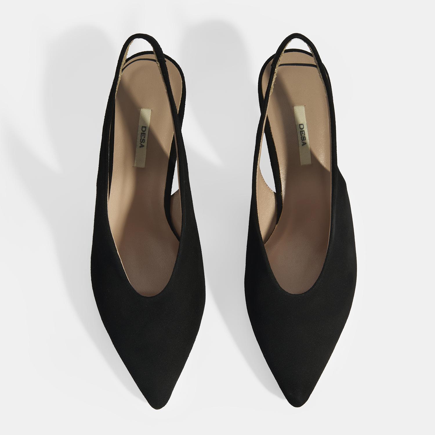 Siyah Kadın Süet Slingback Topuklu Ayakkabı 2010054313002