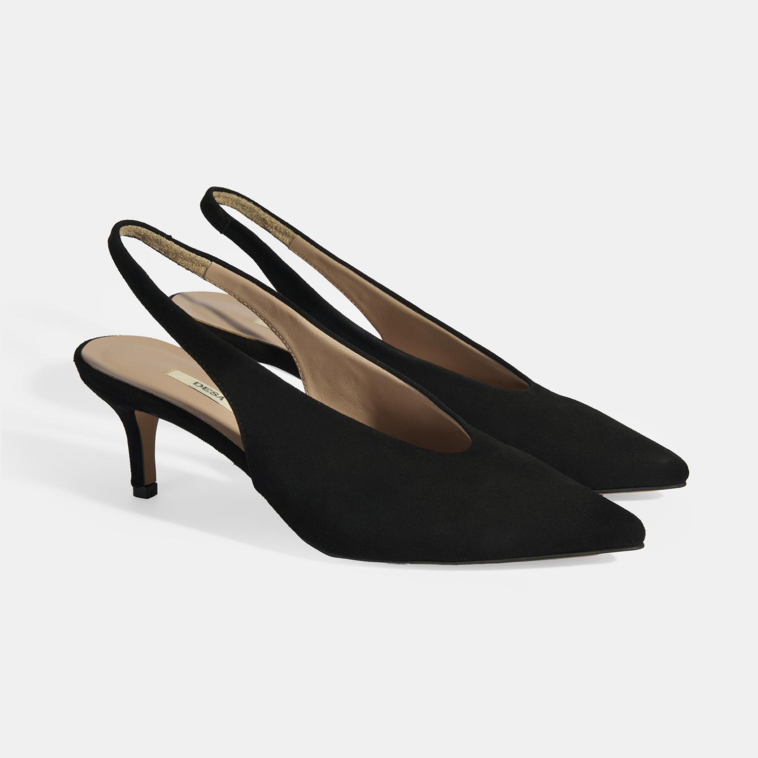 Siyah Kadın Süet Slingback Topuklu Ayakkabı 2010054313002
