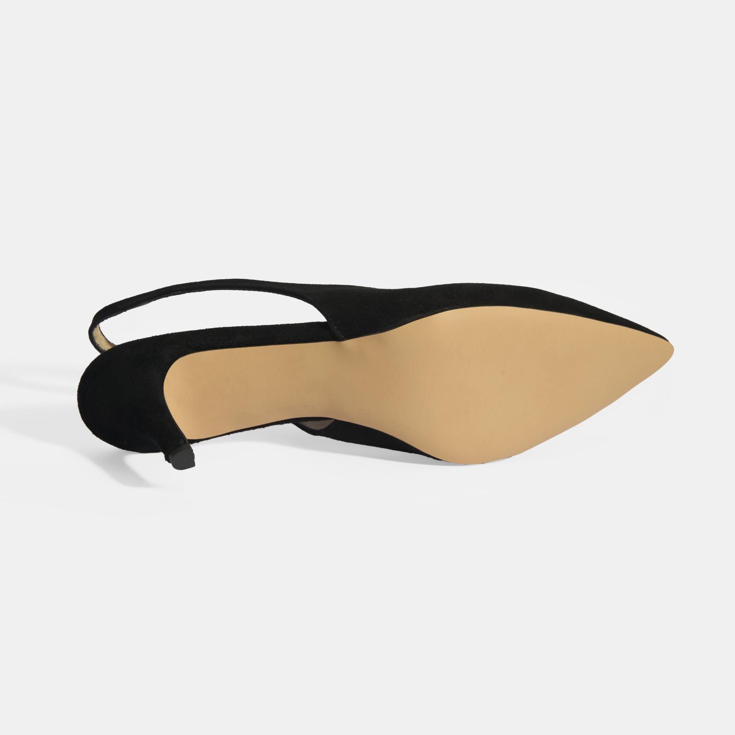 Siyah Kadın Süet Slingback Topuklu Ayakkabı 2010054313002