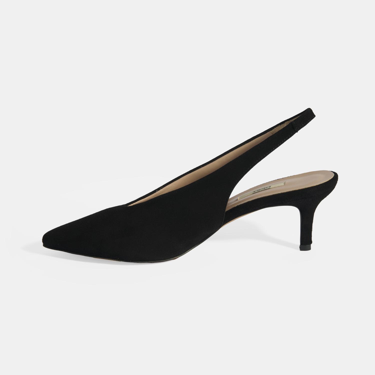 Siyah Kadın Süet Slingback Topuklu Ayakkabı 2010054313002