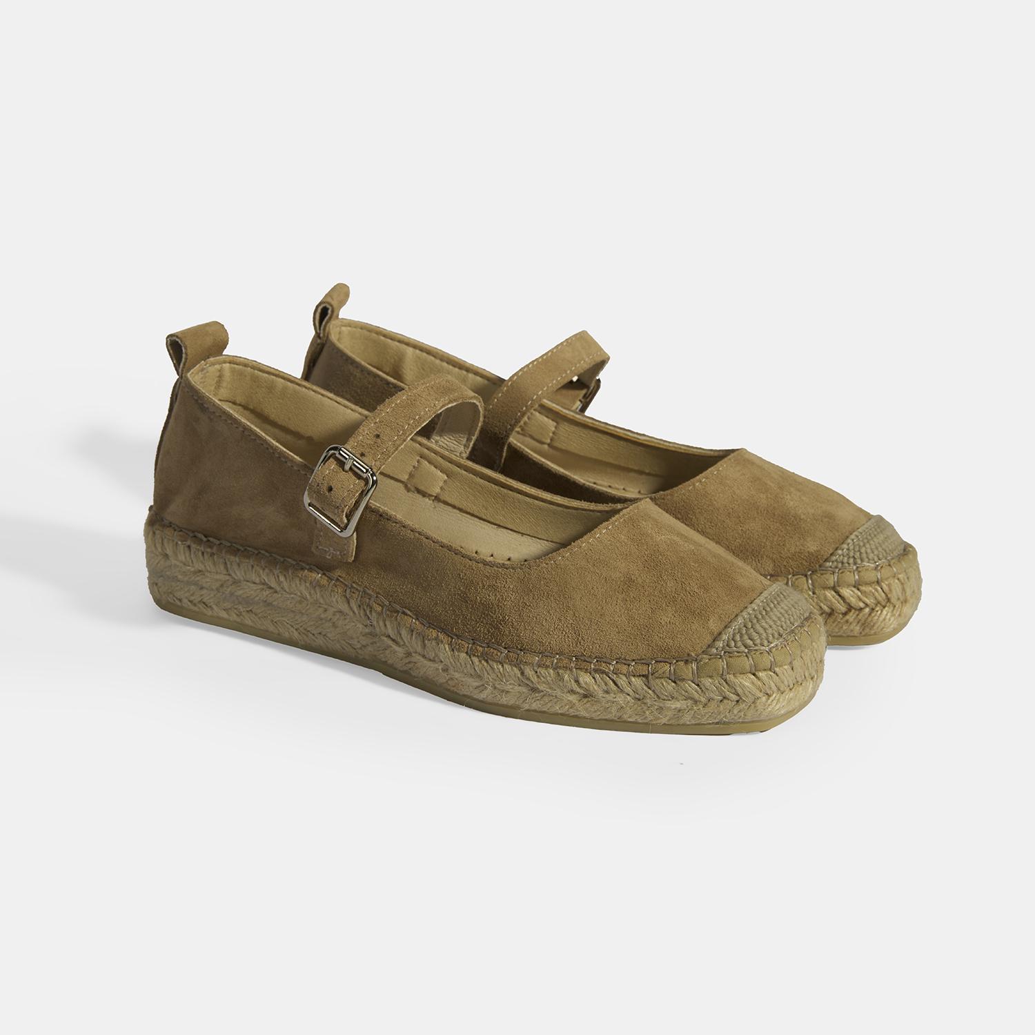Bej Kadın Toka Detaylı Süet Mary Jane Espadril 2010054116007