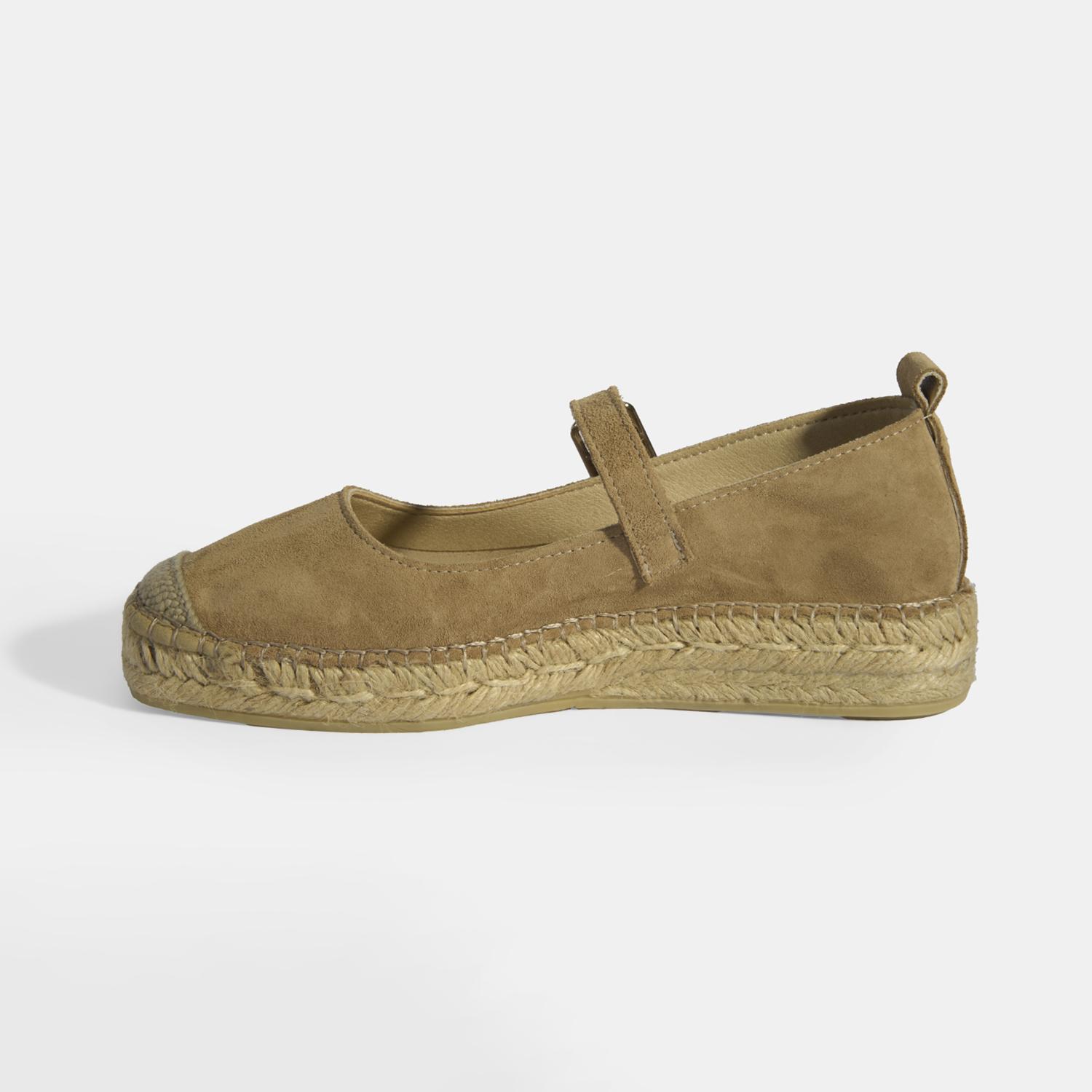 Bej Kadın Toka Detaylı Süet Mary Jane Espadril 2010054116007