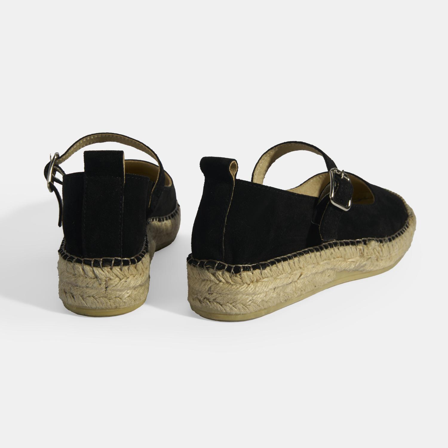 Siyah Kadın Toka Detaylı Süet Mary Jane Espadril 2010054116002
