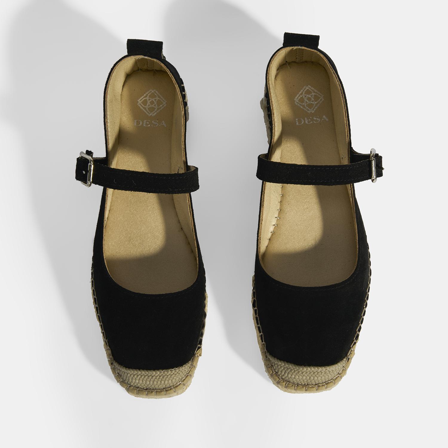 Siyah Kadın Toka Detaylı Süet Mary Jane Espadril 2010054116002