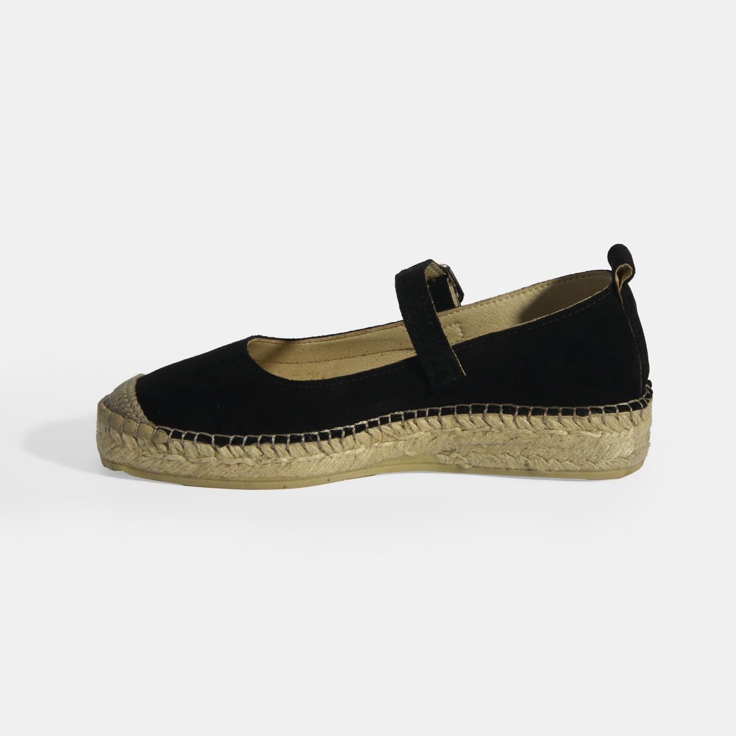 Siyah Kadın Toka Detaylı Süet Mary Jane Espadril 2010054116002