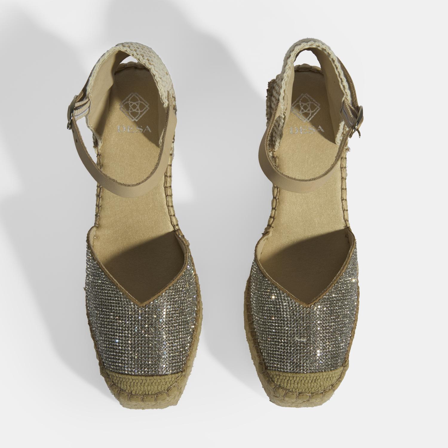 Bej Kadın Toka Aksesuarlı Taş Detaylı Dolgu Topuklu Süet Espadril 2010054138002