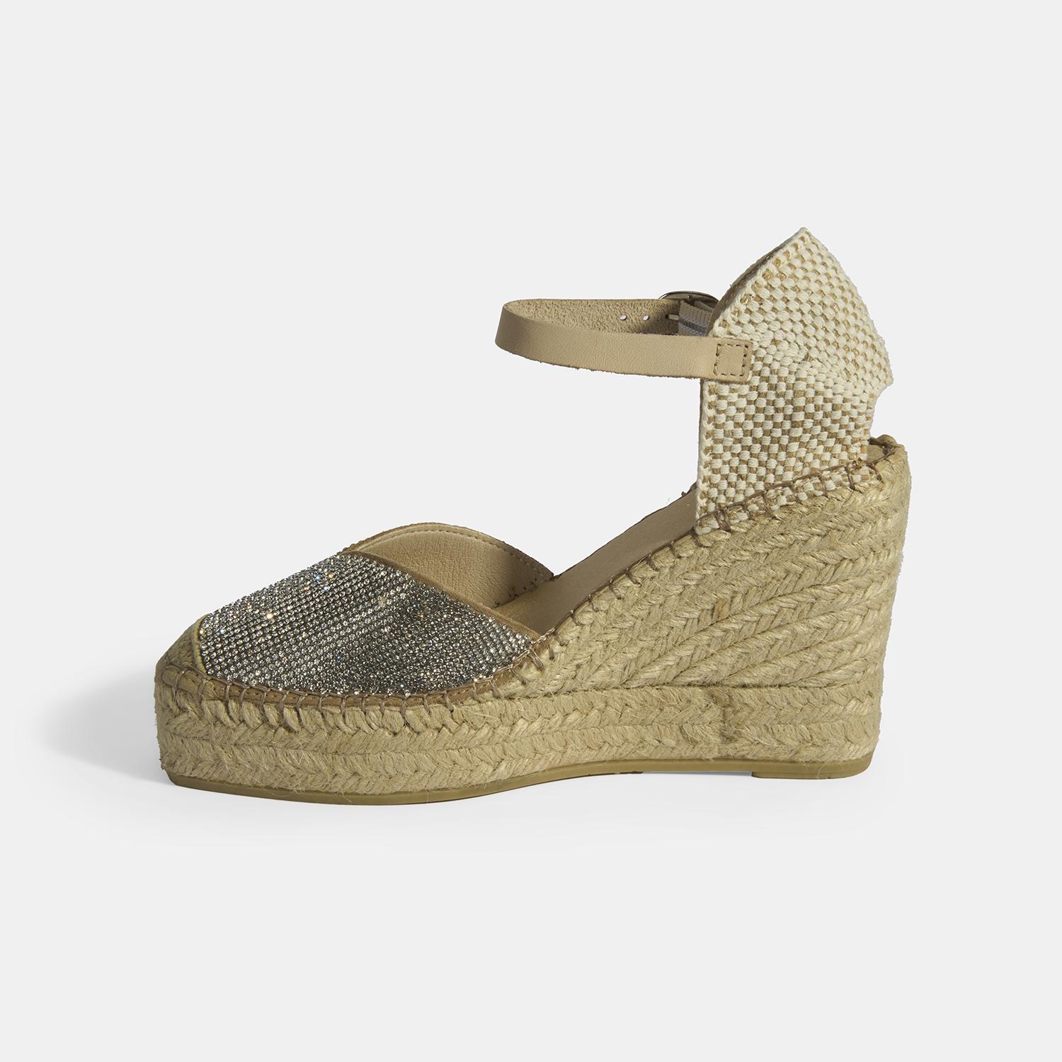 Bej Kadın Toka Aksesuarlı Taş Detaylı Dolgu Topuklu Süet Espadril 2010054138002