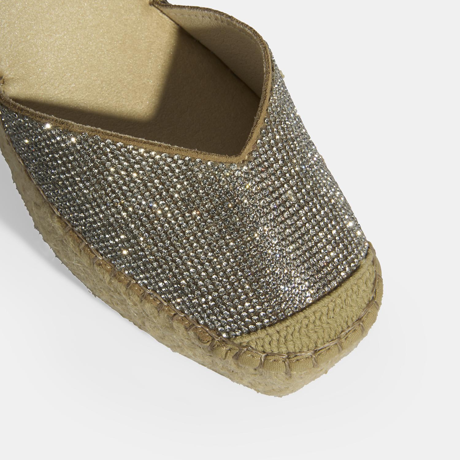 Bej Kadın Toka Aksesuarlı Taş Detaylı Dolgu Topuklu Süet Espadril 2010054138002