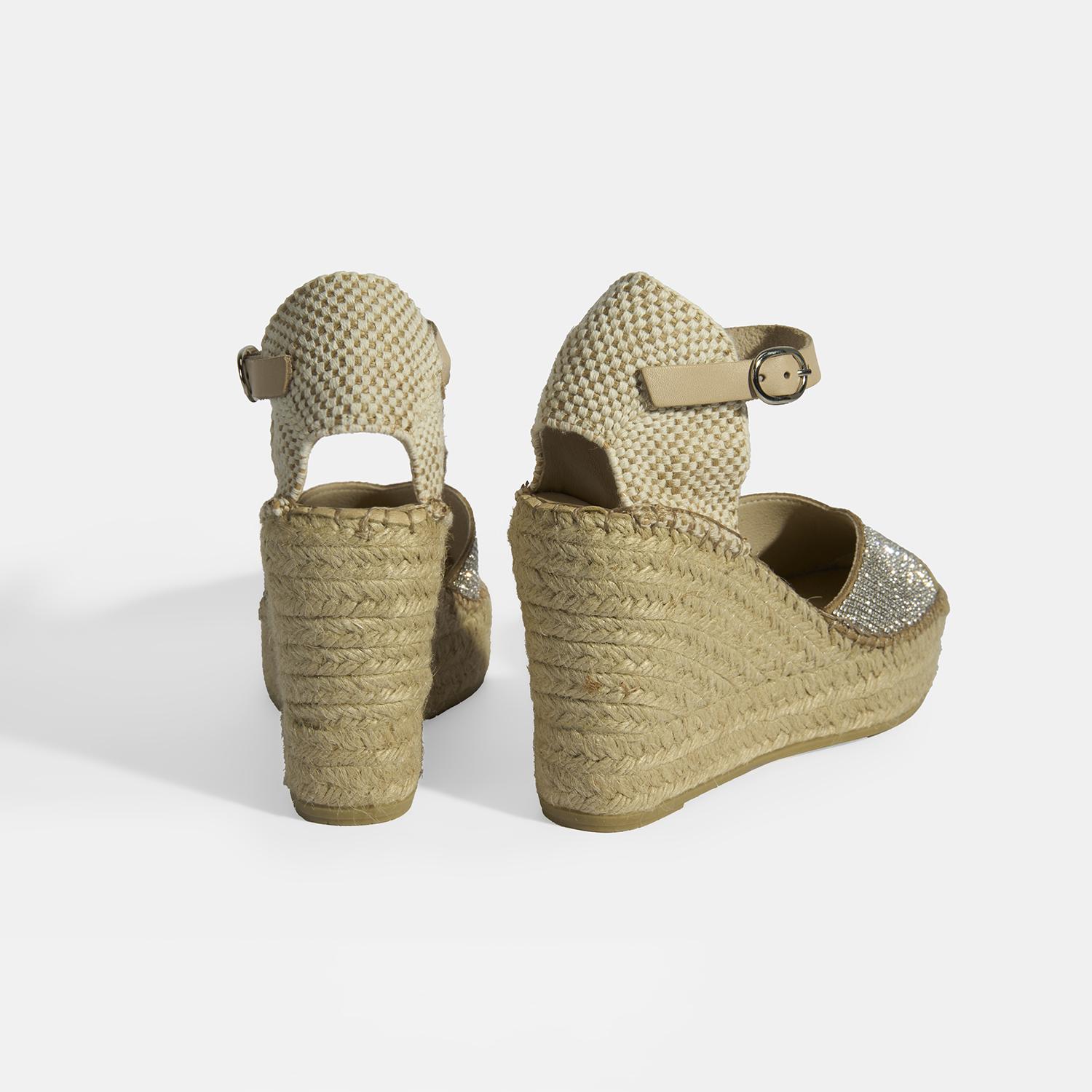 Bej Kadın Toka Aksesuarlı Taş Detaylı Dolgu Topuklu Süet Espadril 2010054138002