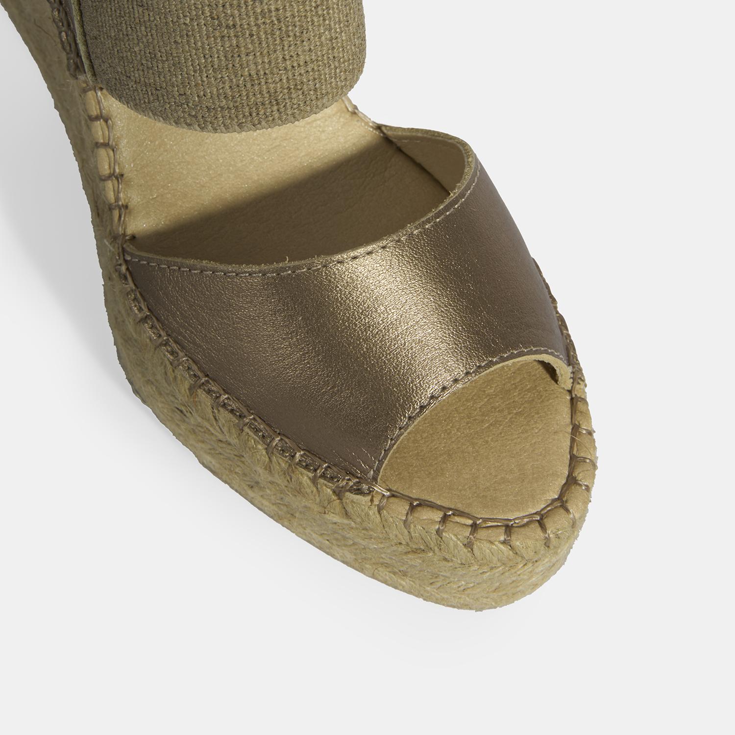 Gold Kadın Lastik Bantlı Slingback Dolgu Topuklu Deri Espadril 2010054121002
