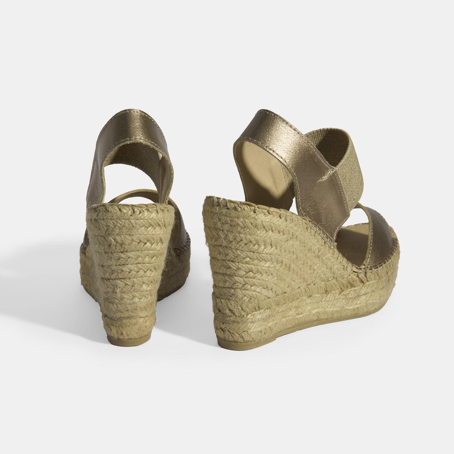 Gold Kadın Lastik Bantlı Slingback Dolgu Topuklu Deri Espadril 2010054121002