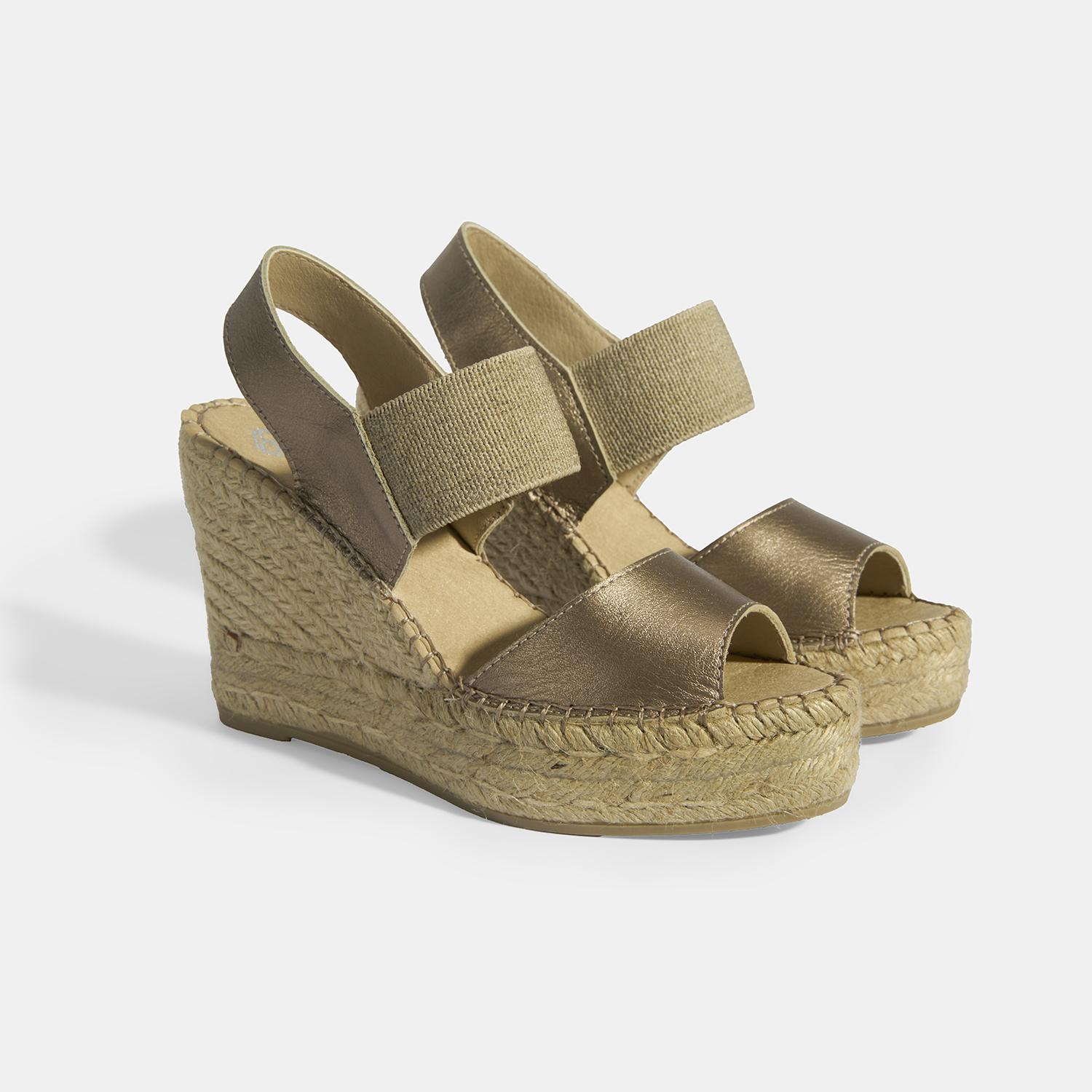 Gold Kadın Lastik Bantlı Slingback Dolgu Topuklu Deri Espadril 2010054121002