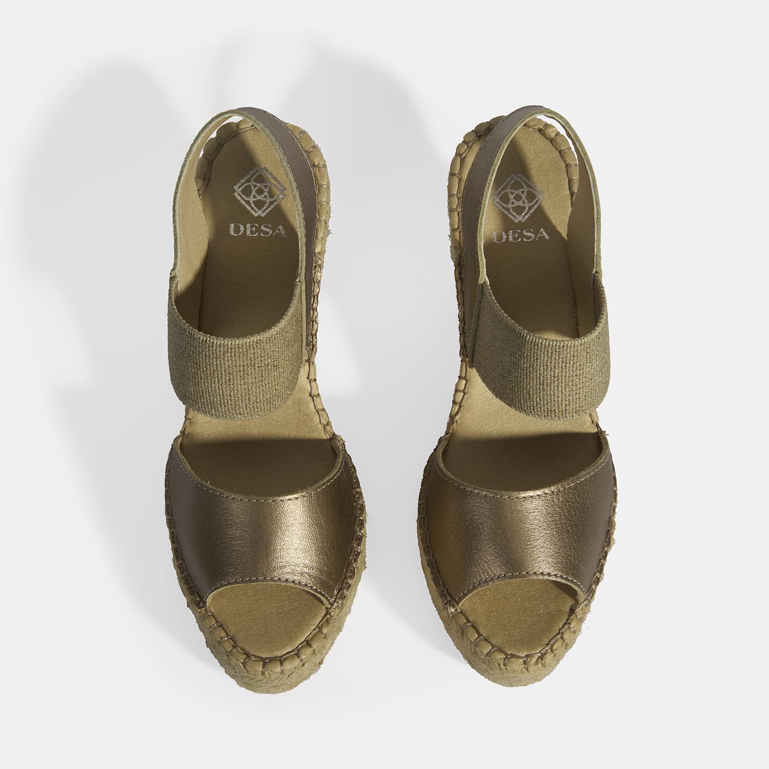 Gold Kadın Lastik Bantlı Slingback Dolgu Topuklu Deri Espadril 2010054121002