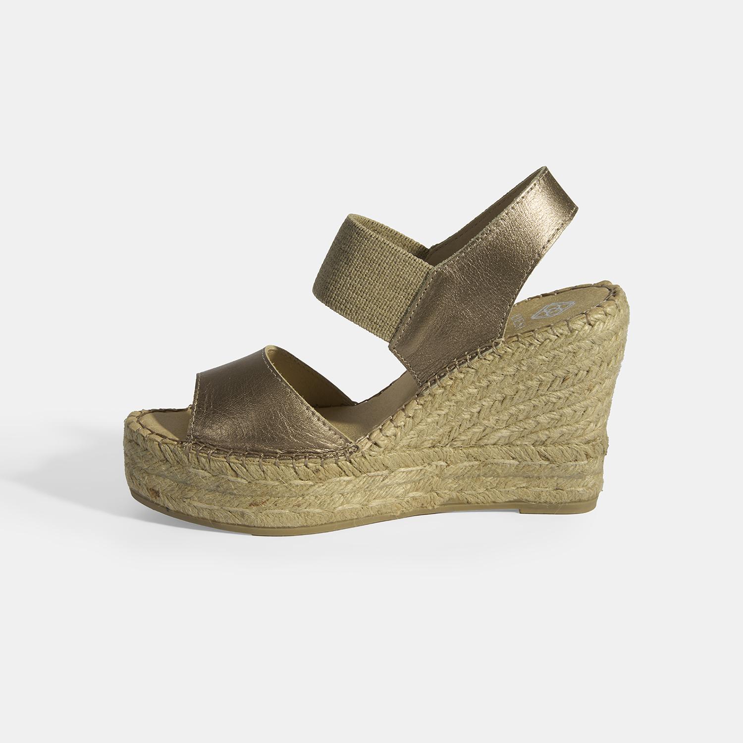 Gold Kadın Lastik Bantlı Slingback Dolgu Topuklu Deri Espadril 2010054121002