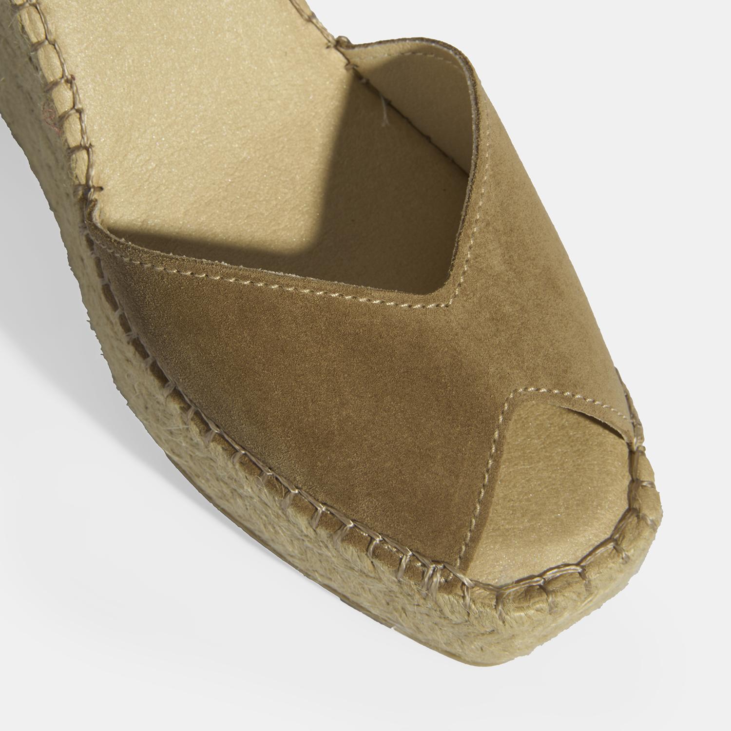 Bej Kadın Toka Detaylı Dolgu Topuklu Süet Espadril 2010054123002