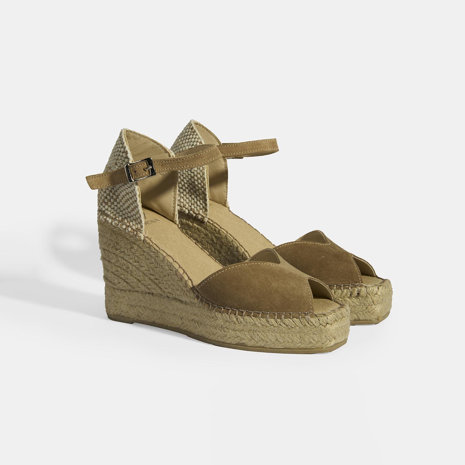 Bej Kadın Toka Detaylı Dolgu Topuklu Süet Espadril 2010054123002