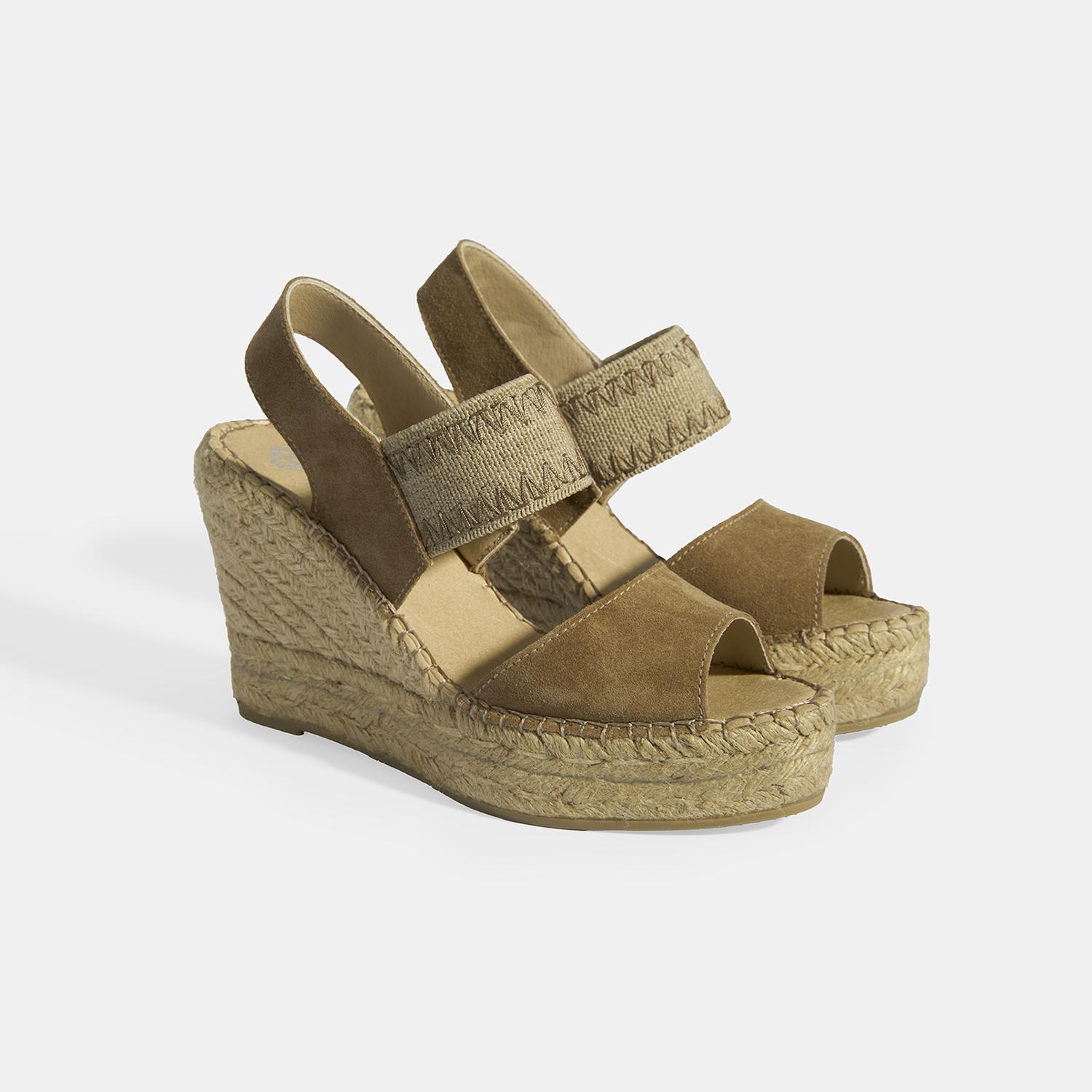 Bej Kadın Lastik Bantlı Slingback Dolgu Topuklu Süet Espadril 2010054122002